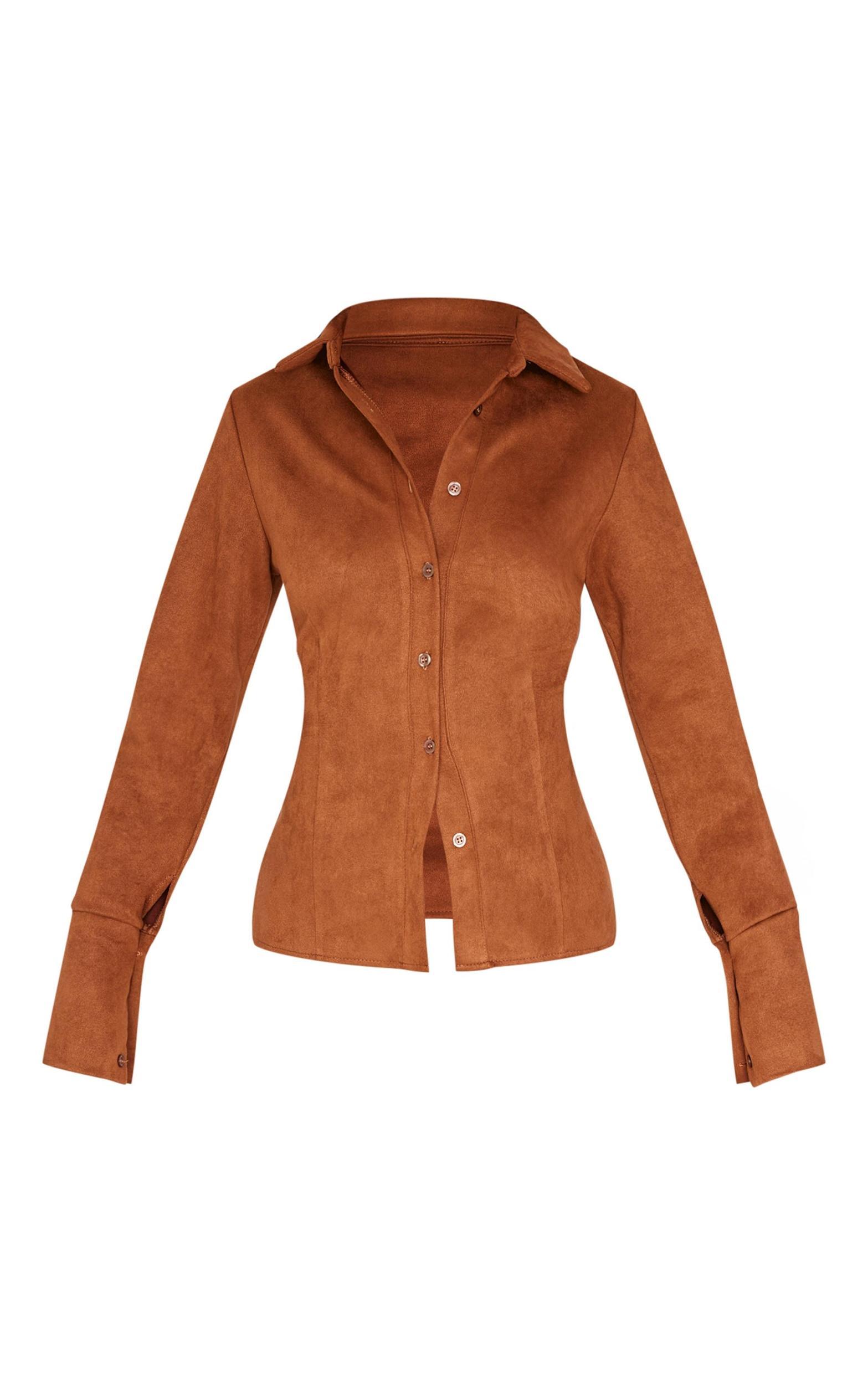 Tan Faux Suede Fitted Shirt Product Image