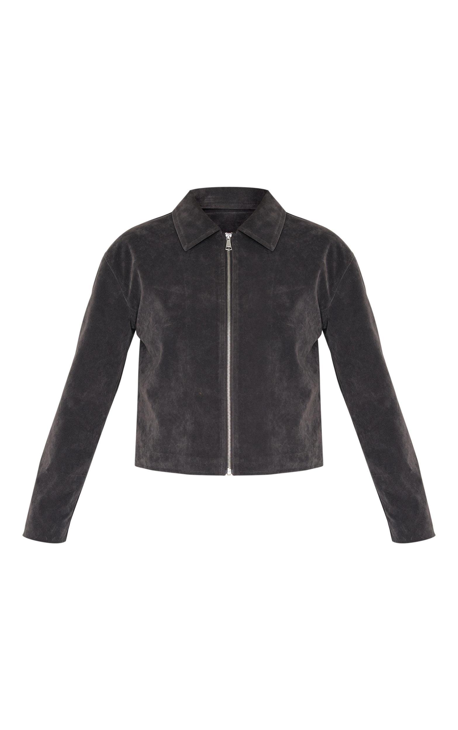 Charcoal Zip Up Faux Suede Jacket Product Image