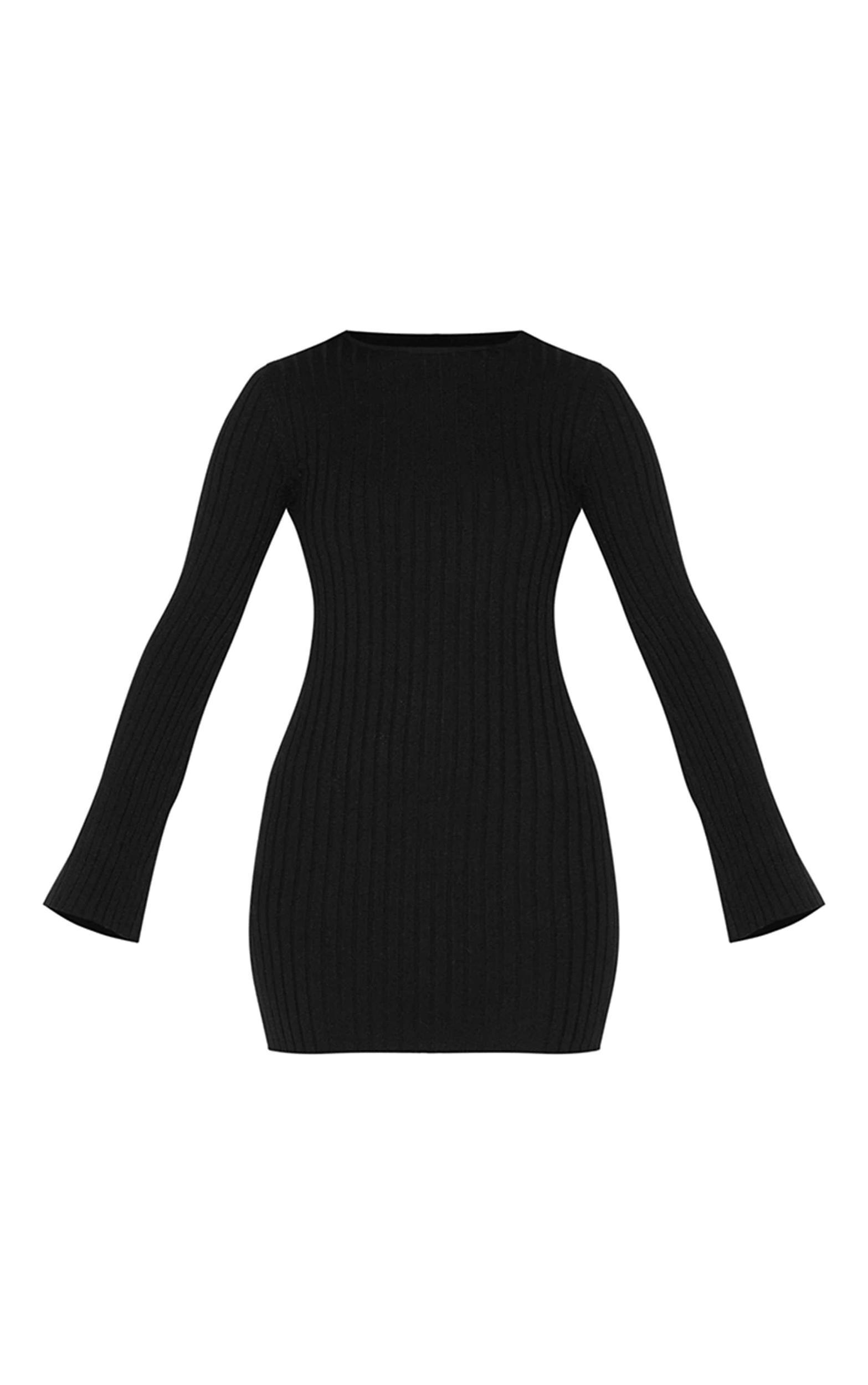 Black Ribbed Knit Mini Dress Product Image