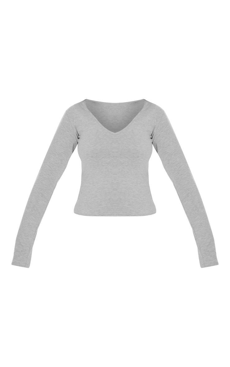 Basic Grey Marl Cotton Blend Longline Long Sleeve Top Product Image