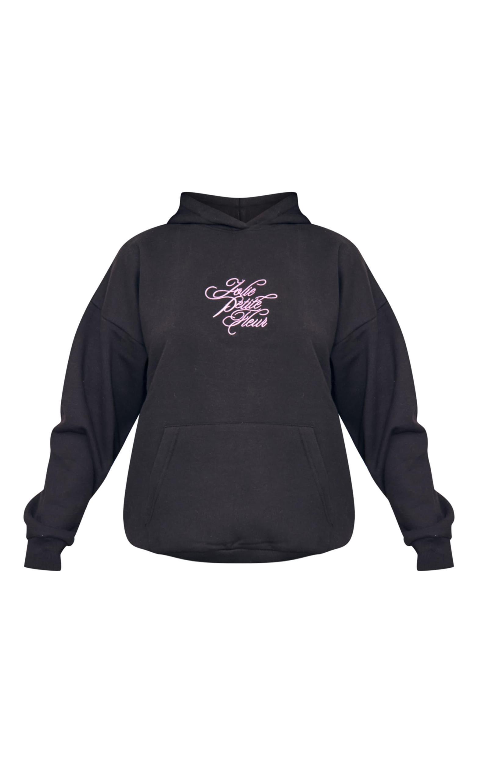Black Italic Embroidered Oversized Hoodie Product Image