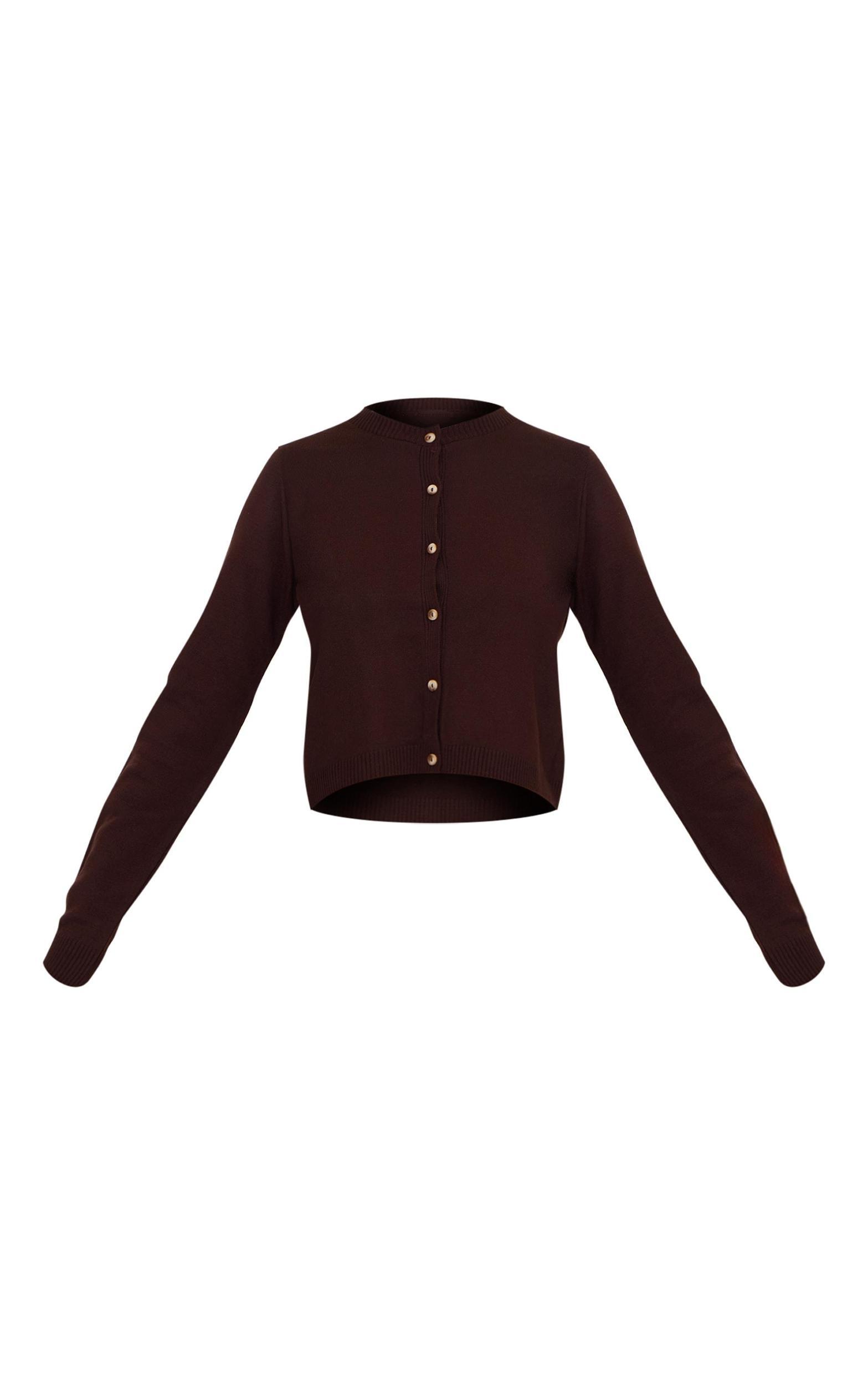 Chocolate Basic Button Up Knit Cardigan Product Image
