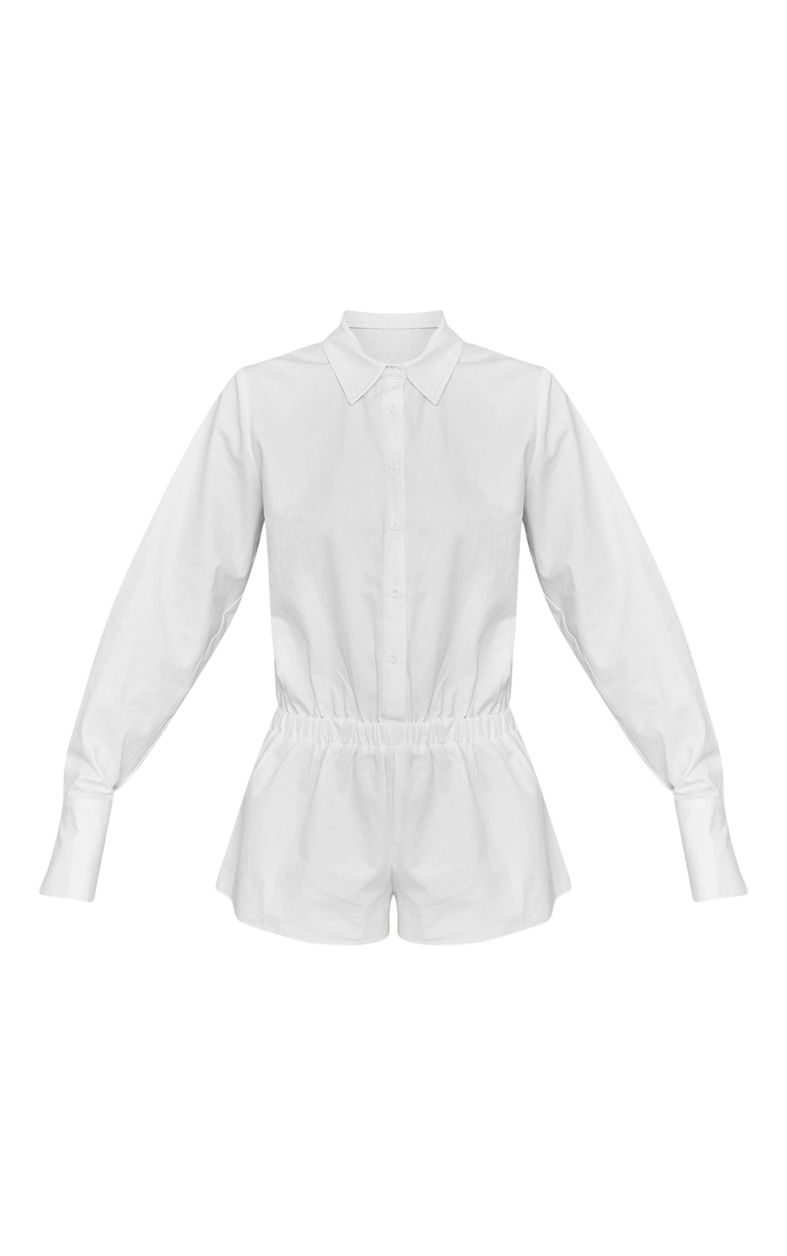 White Cotton Ruched Tiered Skort Shirt Romper Product Image