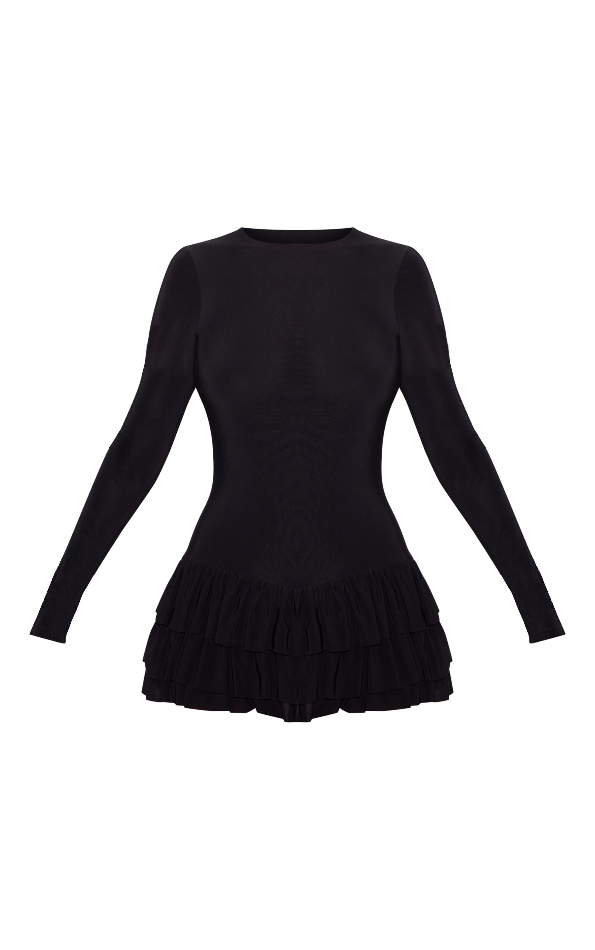 Black Cotton Poplin Pleated Flared Sleeve Shirt Dress Product Image