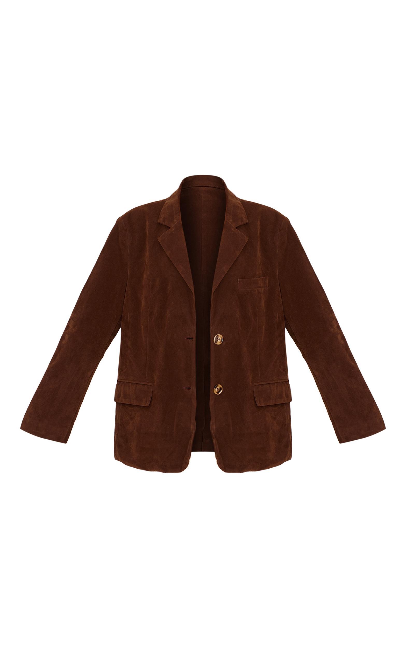  Chocolate Faux Suede Longline Blazer Product Image