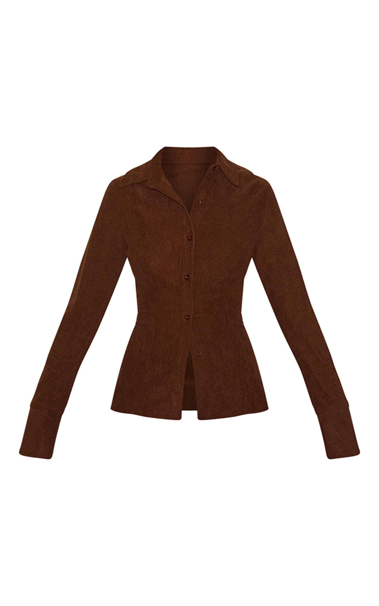 Chocolate Corduroy Flared Sleeve Fitted Shirt Product Image