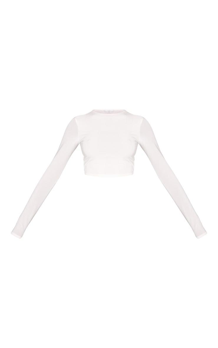 White Basic Slinky Long Sleeve Crop Top Product Image
