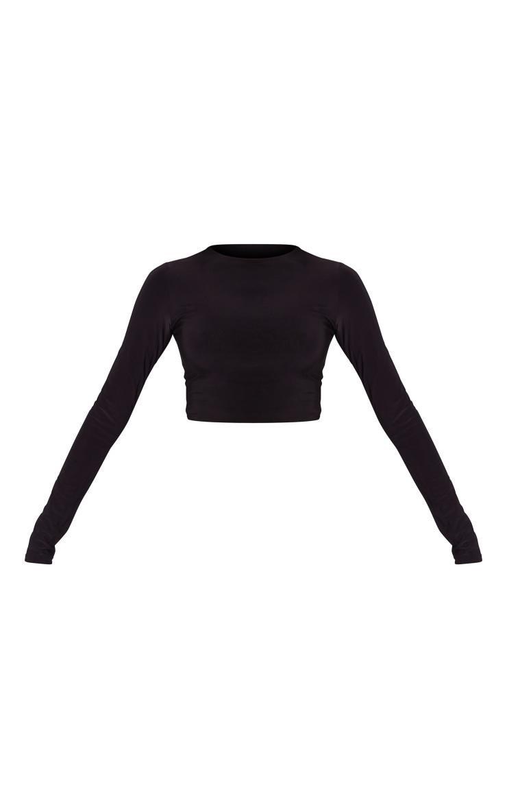Black Basic Slinky Long Sleeve Crop Top Product Image