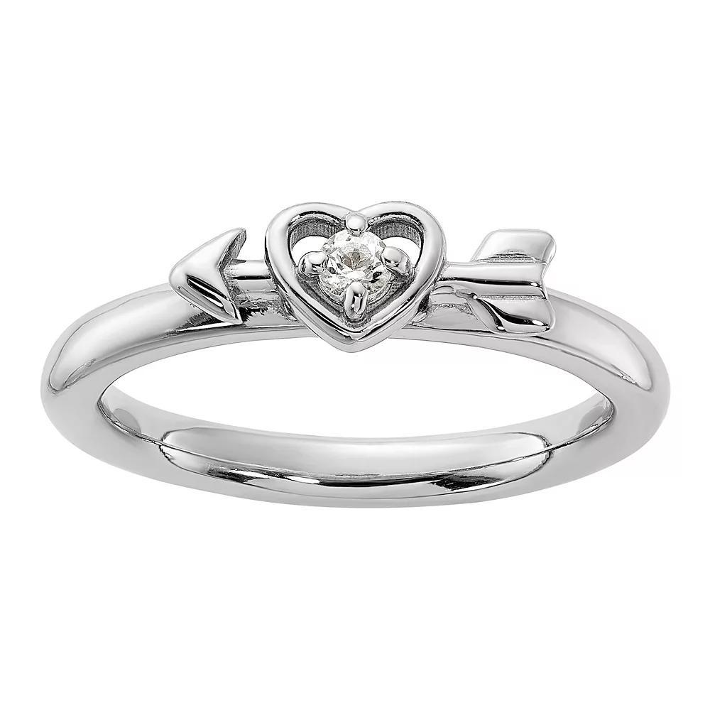 Stacks & Stones Sterling Silver Stackable Gemstone Heart with Arrow Ring, Women's, Size: 5, White Topaz Product Image