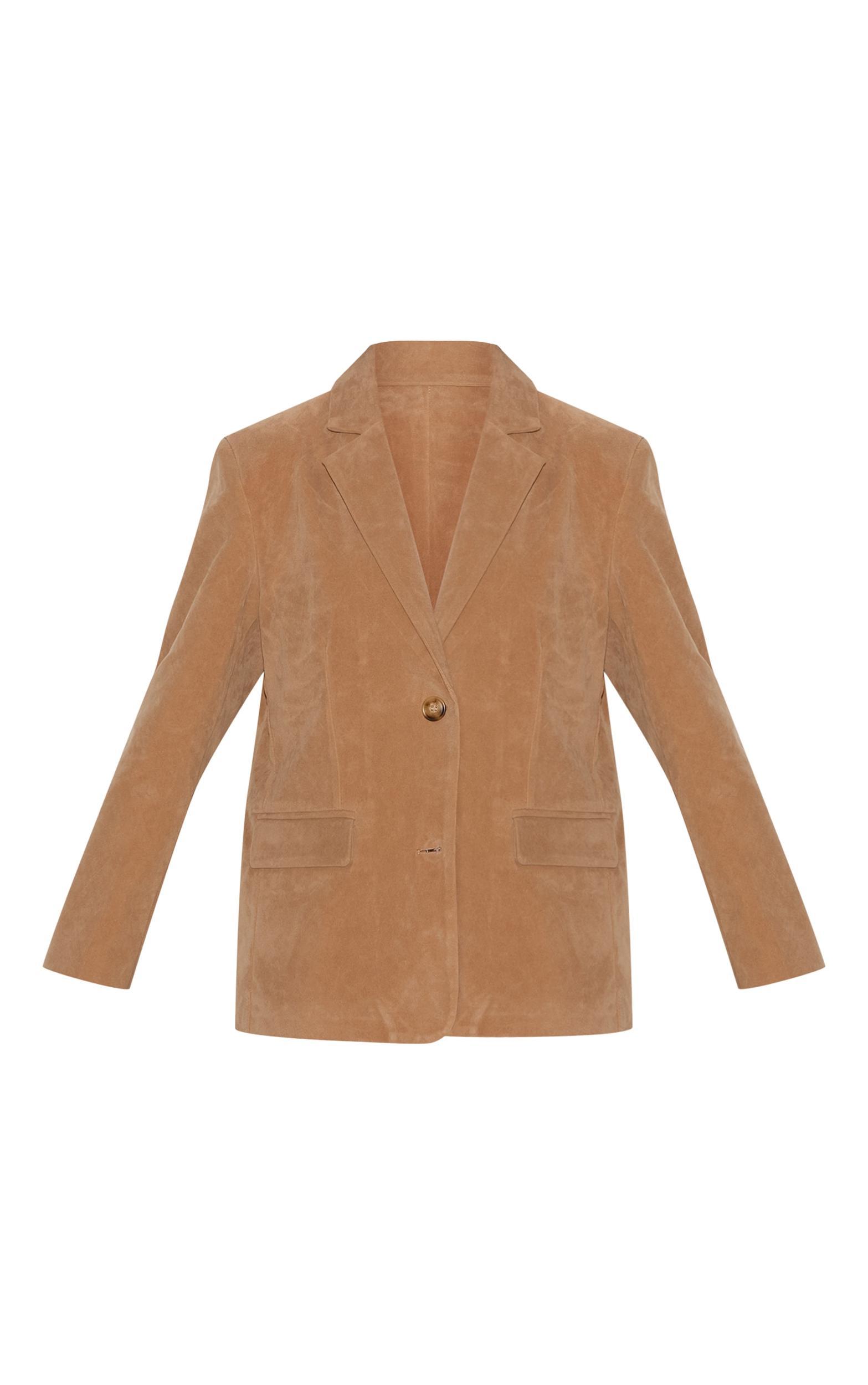 Tan Faux Suede Longline Blazer Product Image