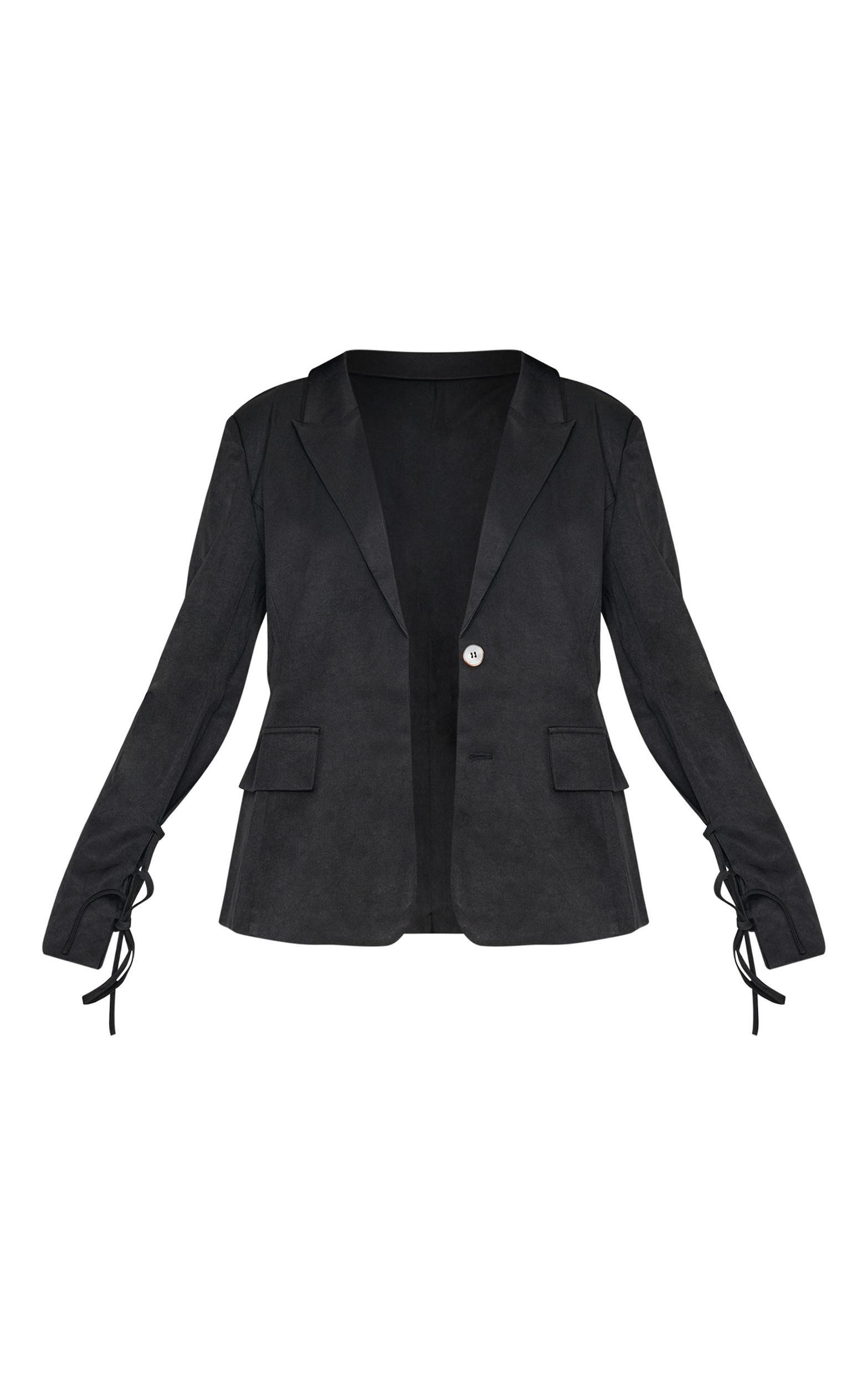 Black Lace Up Sleeve Blazer Product Image