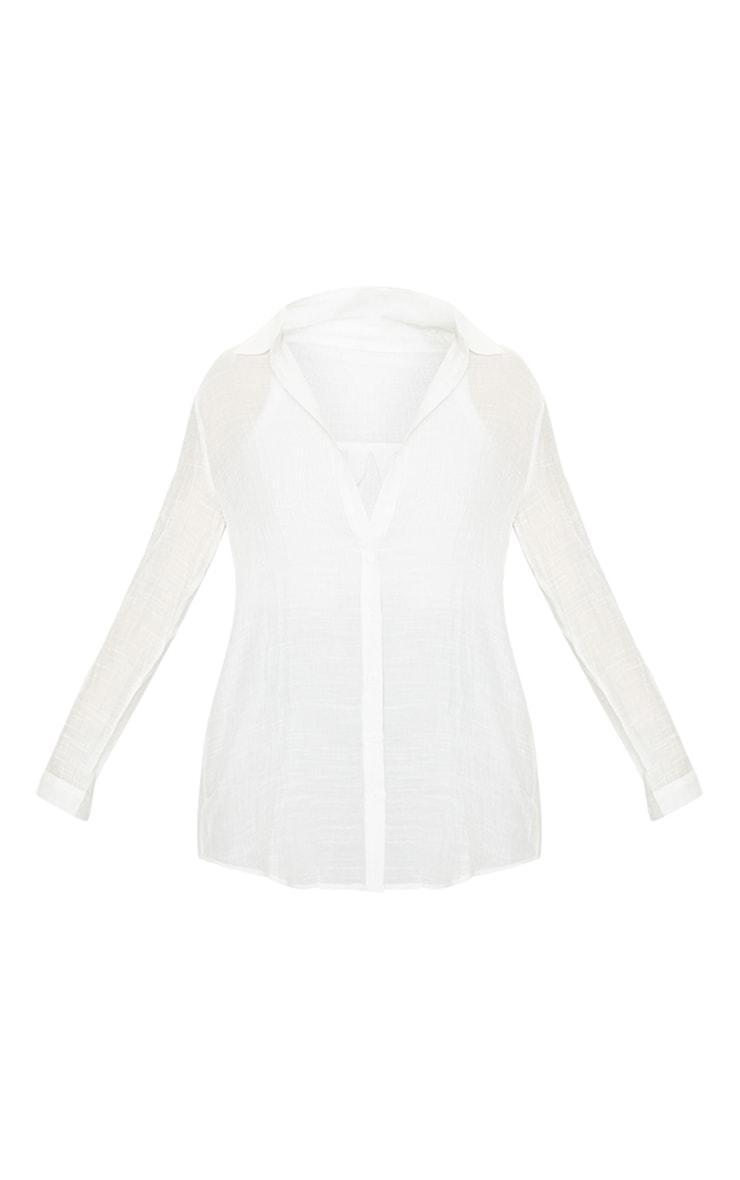 White Linen Look Oversized Beach Shirt Product Image