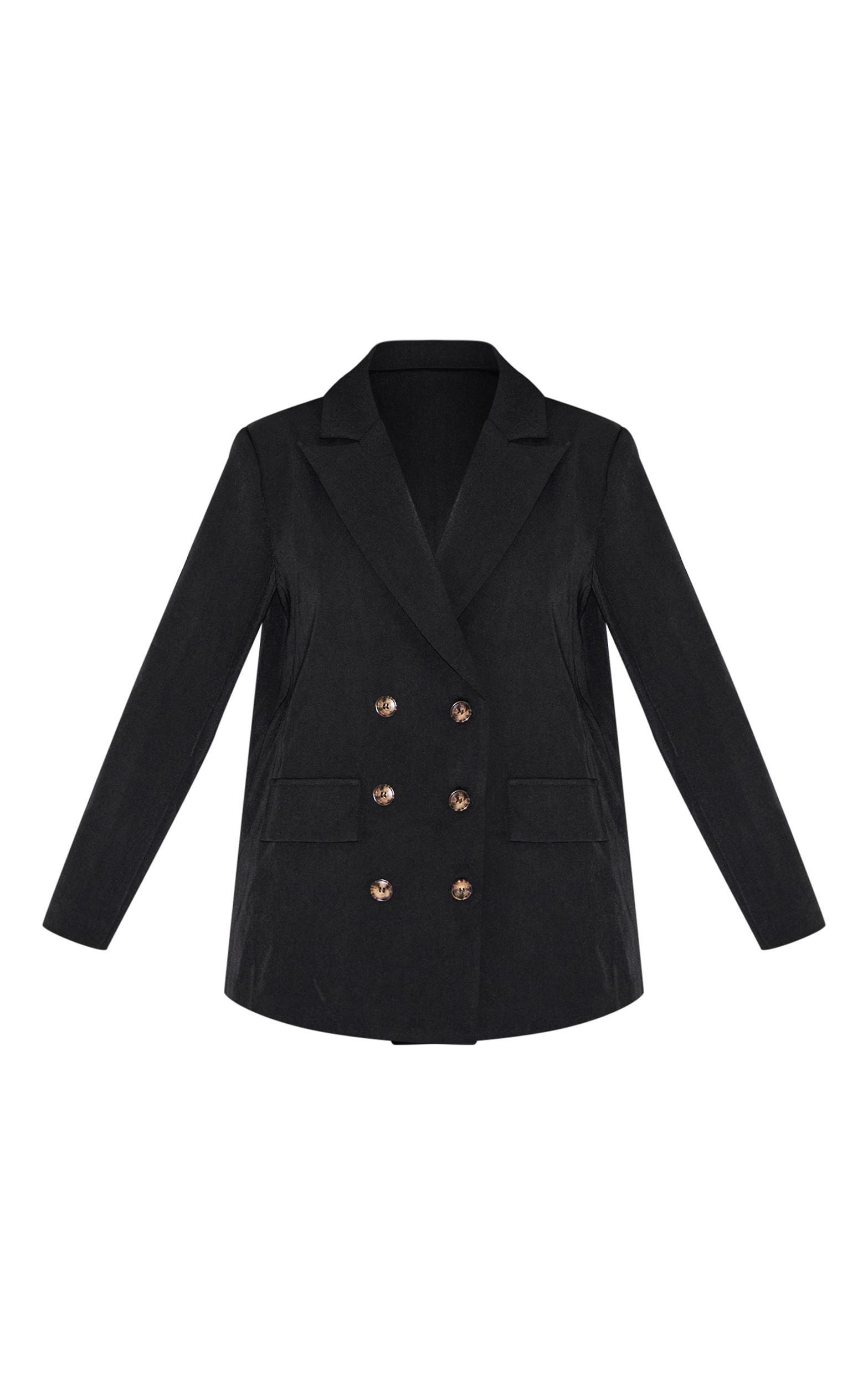 Petite Black Premium Double Breasted Button Detail Blazer Product Image