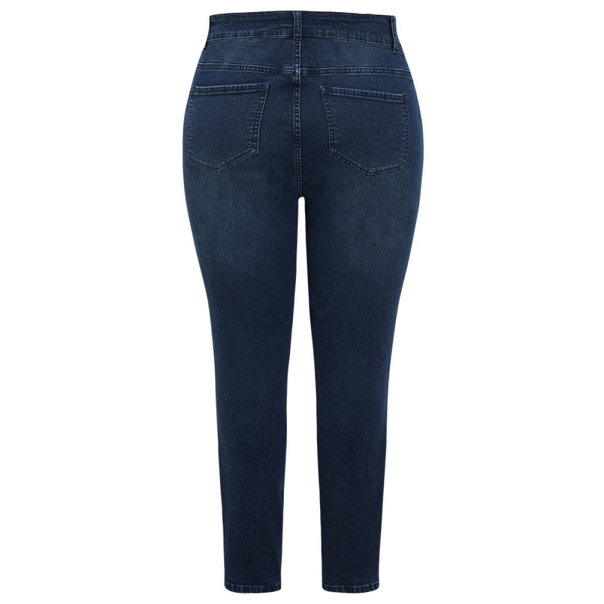 Plus Size Very Stretchy High Rise Dark Wash Paint Jeans Women DarkBlue Casual Plain High stretch Pocket Jeans BloomChic 10/M Product Image