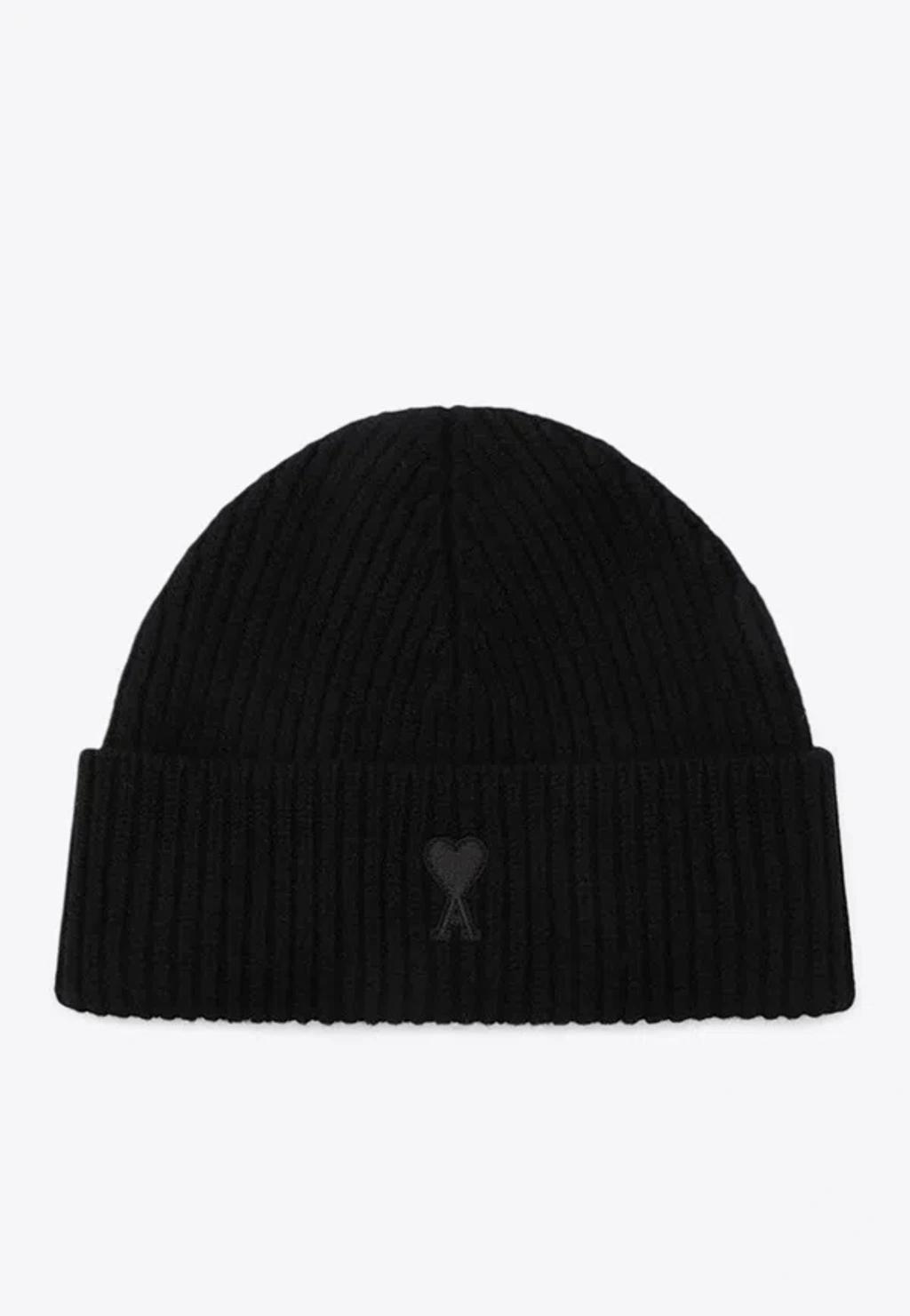 AMI ALEXANDRE MATTIUSSI Ami Paris Ami De Coeur Black Wool Hat Men Product Image