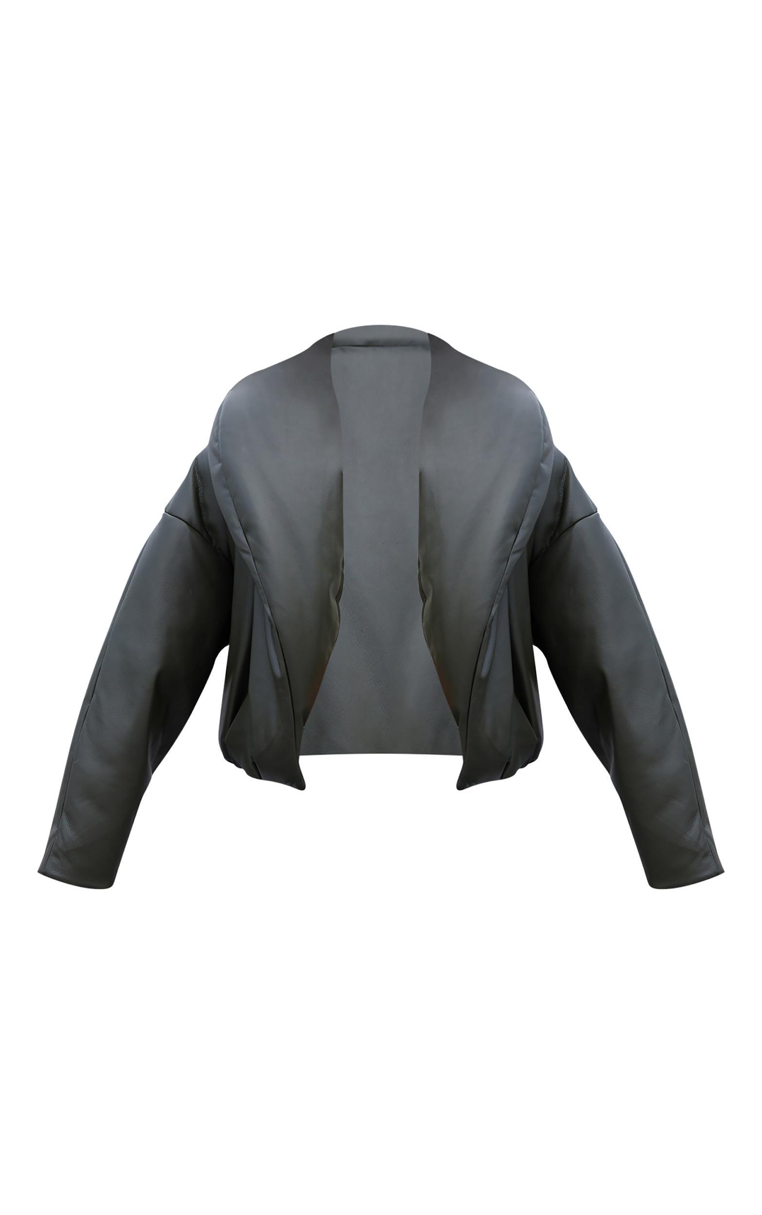 Khaki Exaggerated Collar PU Cropped Puffer Coat Product Image
