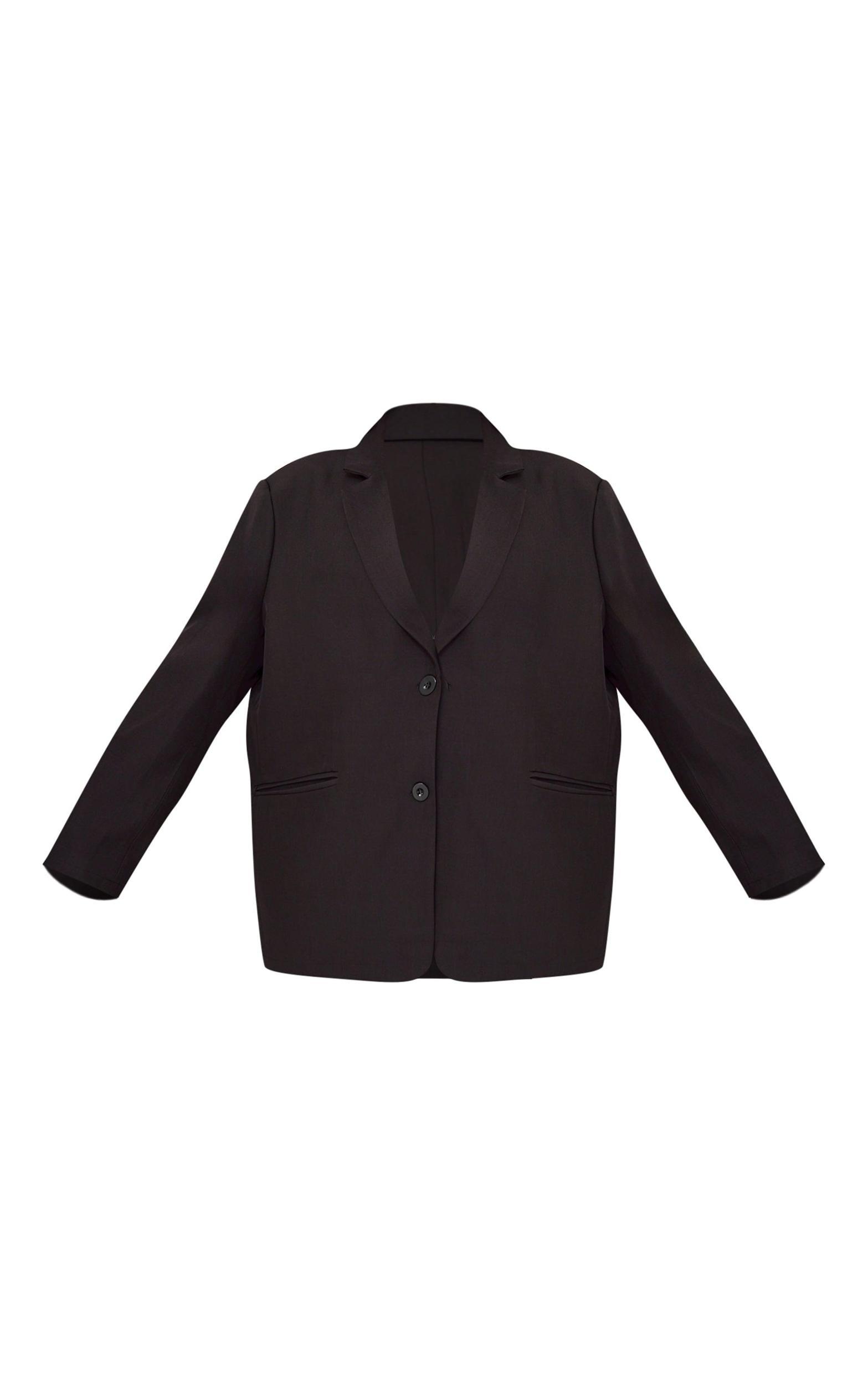Plus Black Seam Detail Structured Oversized Blazer Product Image