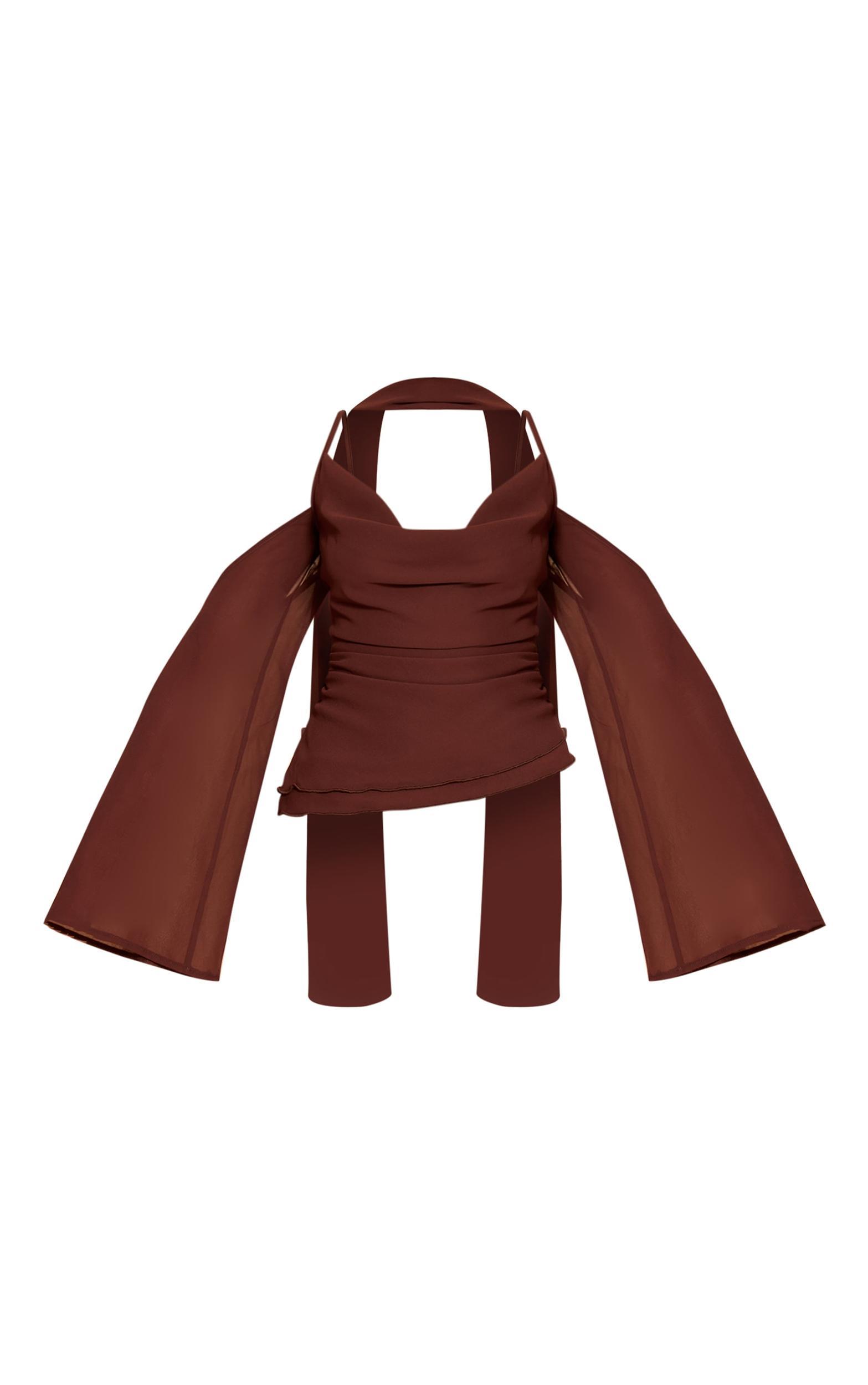 Deep Chocolate Chiffon Drape Scarf Long Top Product Image
