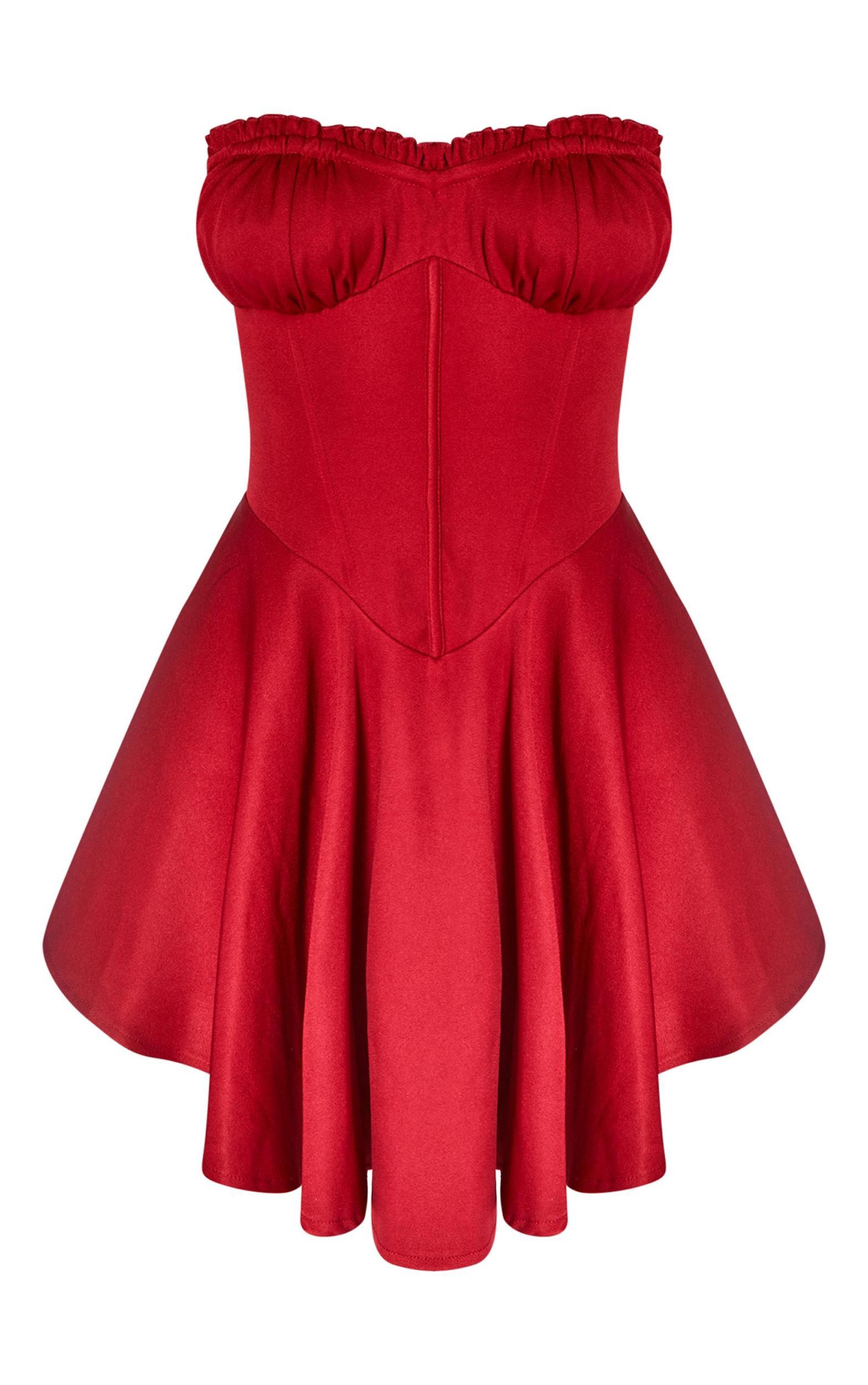 Petite Cherry Red Corset Detail Micro Skater Dress Product Image