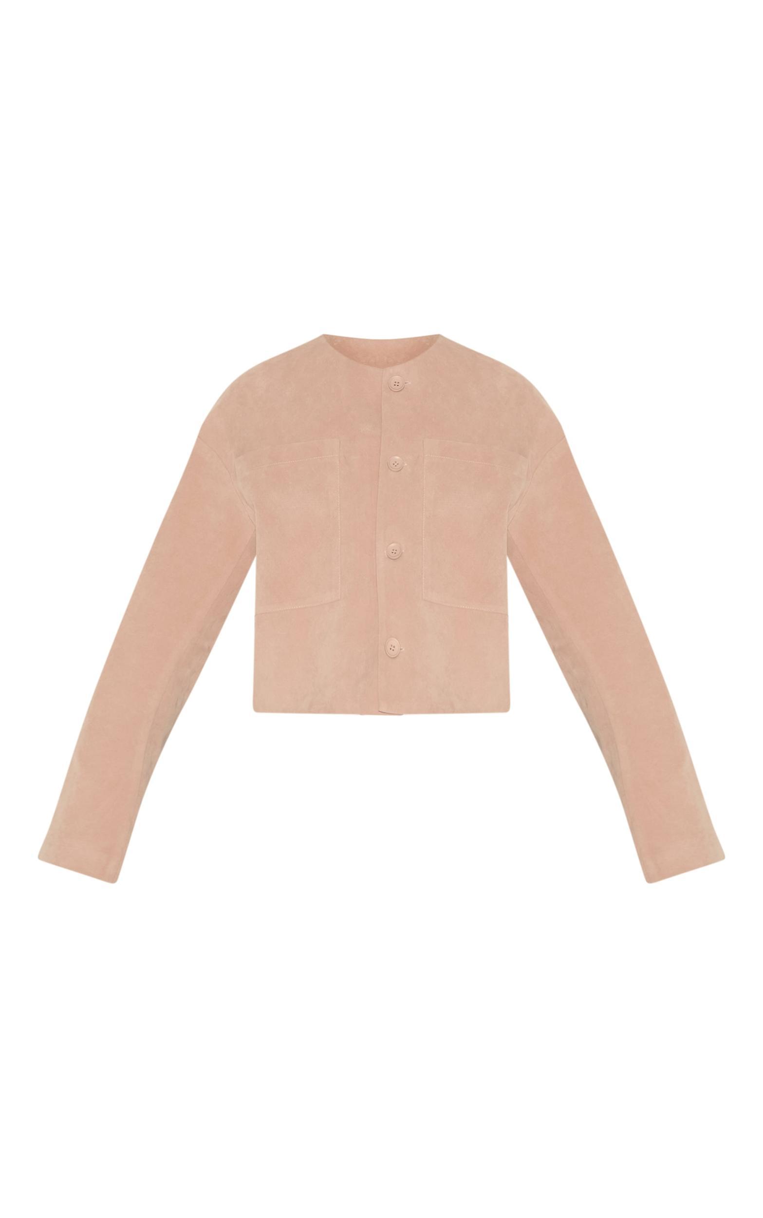 Stone Suede Look Boxy Button Up Jacket Product Image