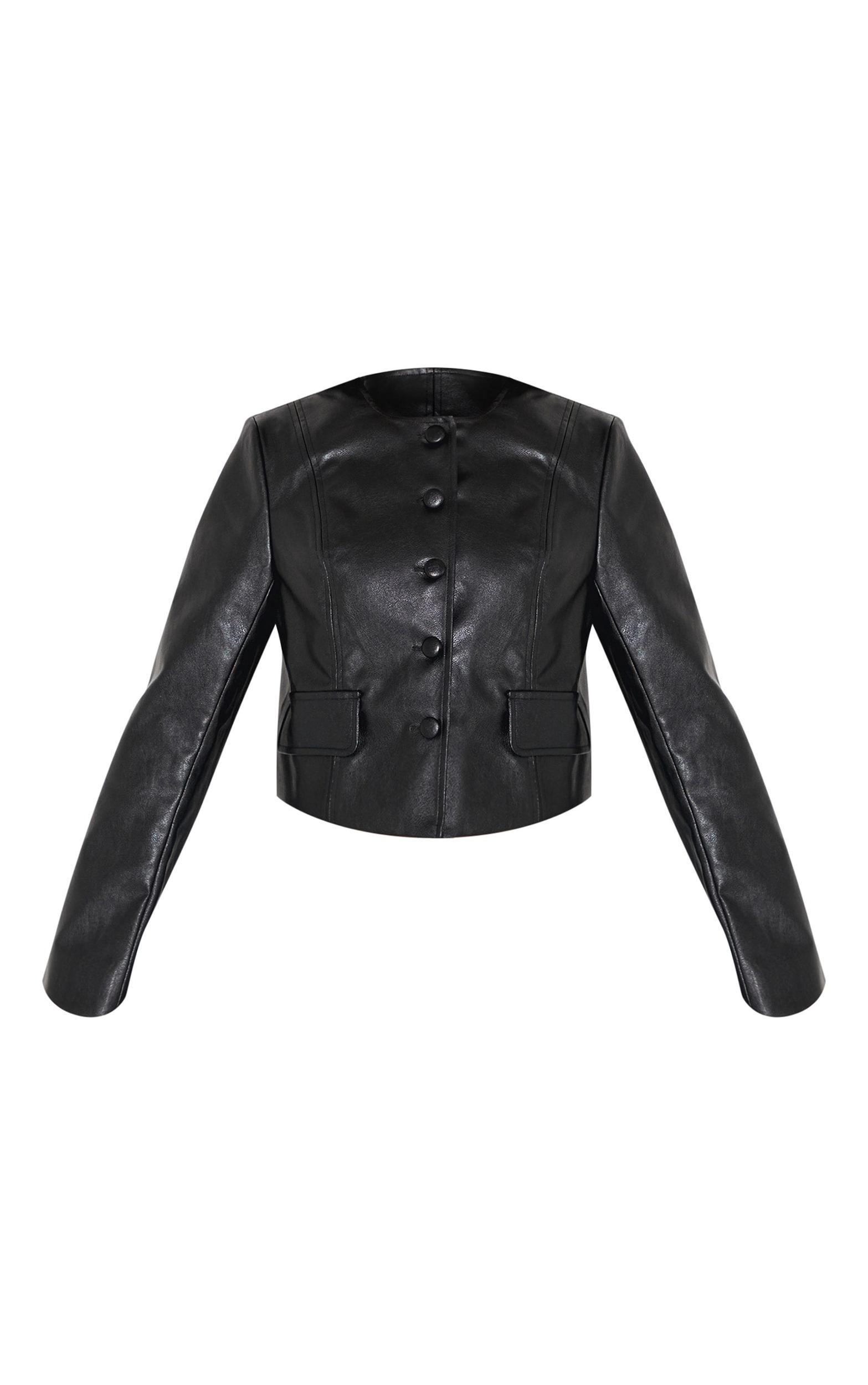 Petite Black Faux Leather Boxy Jacket Product Image
