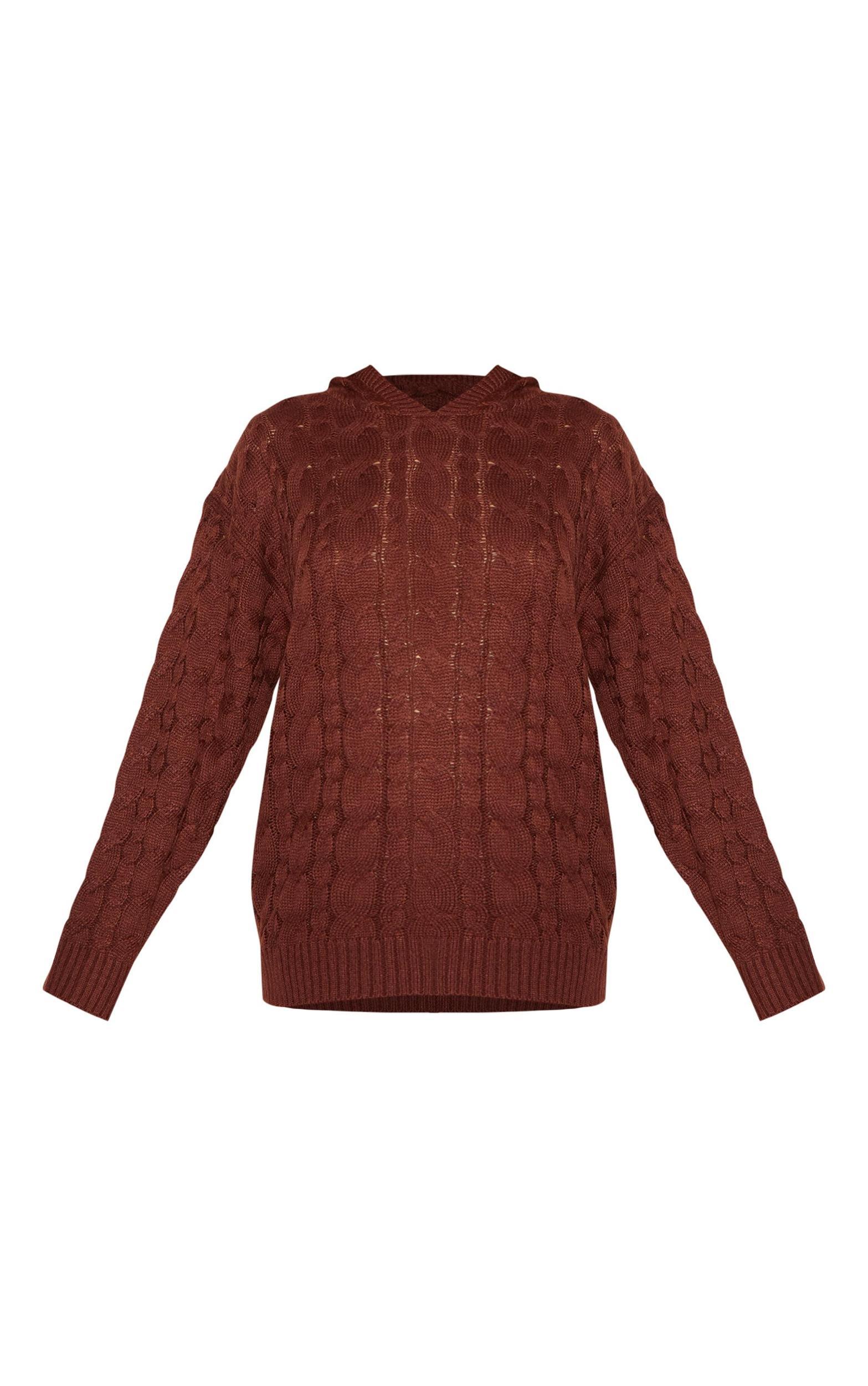 Chocolate Cable Knit Oversized Hoodie Product Image