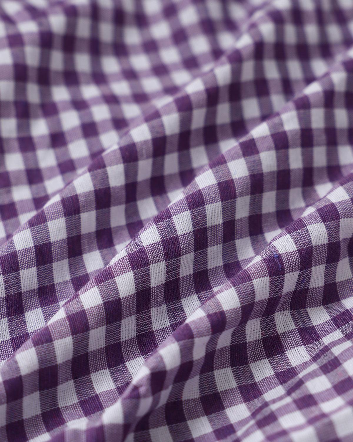 Purple Plaid Puffed Sleeve Button Mini Dress Product Image