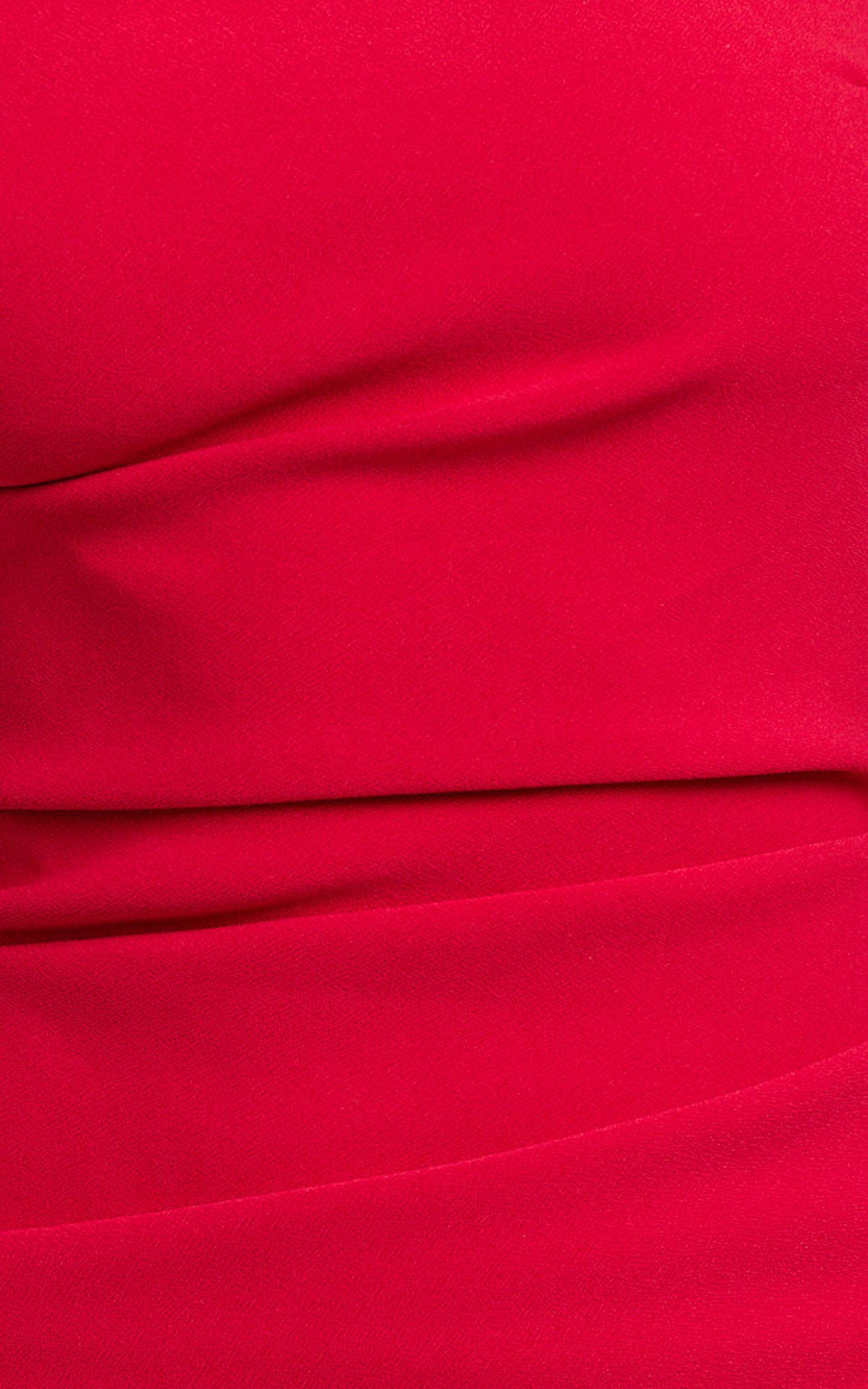 Yolanda Mini Dress - One Shoulder Asymmetric Draped Bodycon Dress in Red Product Image