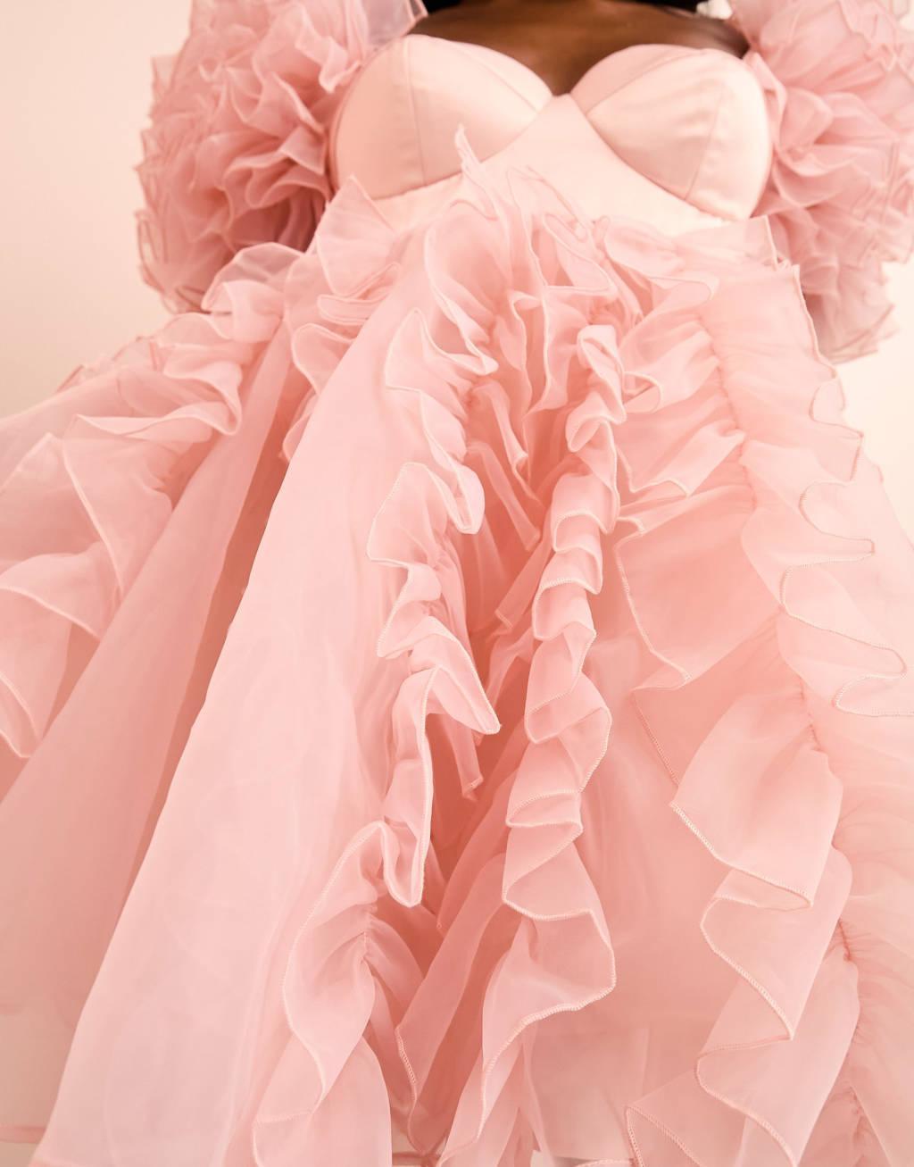 ASOS LUXE organza ruffle babydoll mini dress Product Image