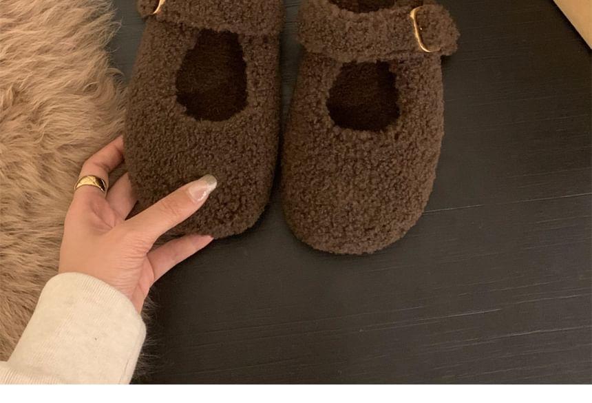 Plain Buckled Fleece Mary Jane Mules Product Image