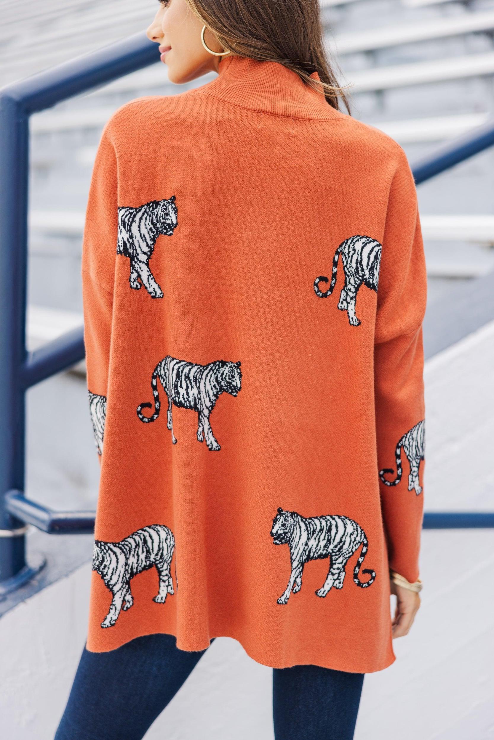 Quick Decisions Rust Orange Tiger Sweater Female Product Image