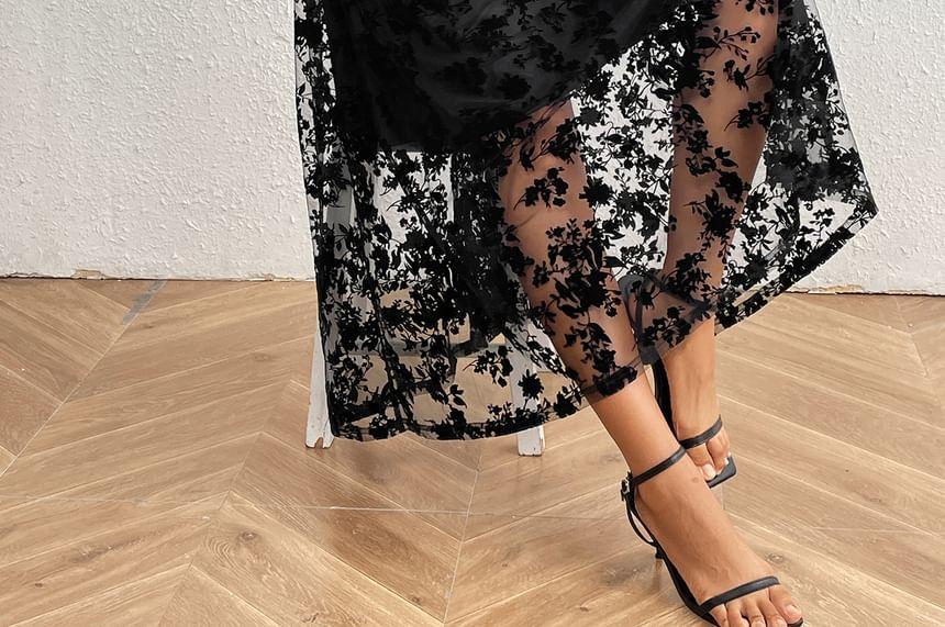 Long Sleeve Square Neck Floral Lace A-Line Maxi Dress Product Image