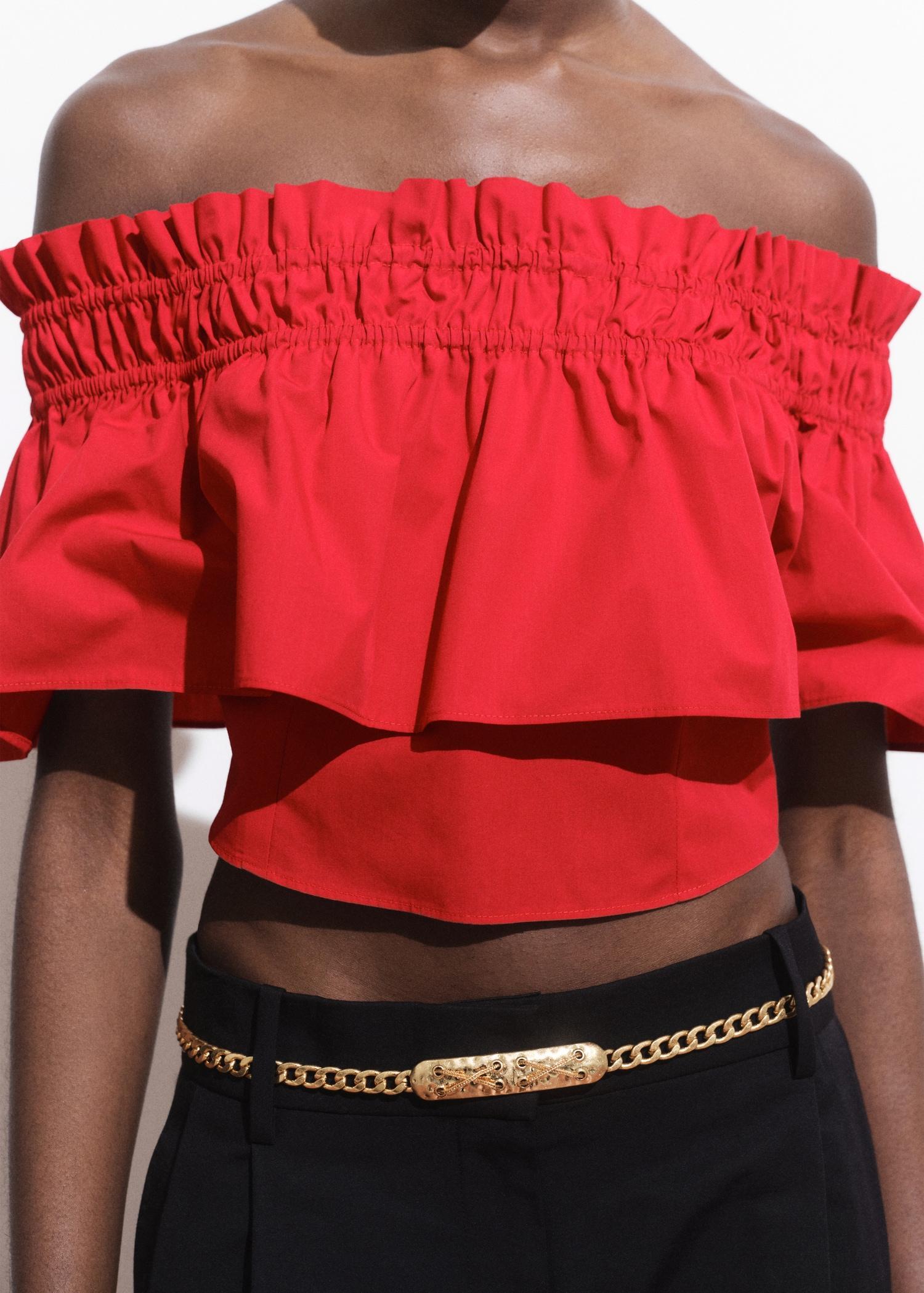 Strapless top with ruffle - Women | MANGO USA Product Image