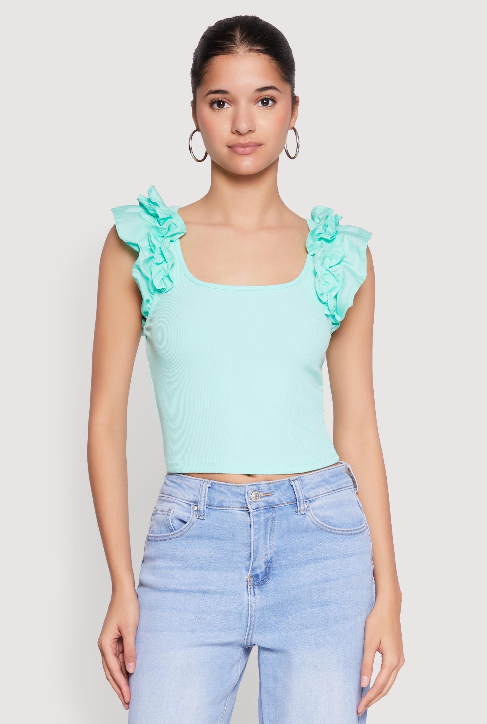 Womens Iris Ruffle Trim Scoop Neck Crop Top Product Image