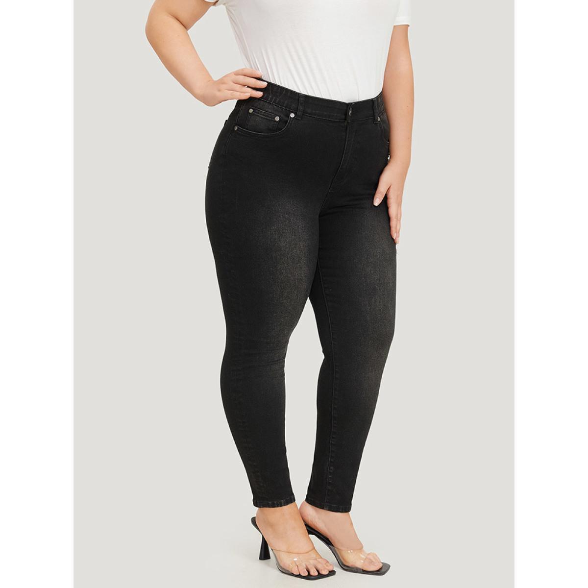 Plus Size Beaded Detail Pocket Very Stretchy Black Wash Jeans Women Black Casual Plain Beaded High stretch Pocket Jeans BloomChic 30/6X Product Image