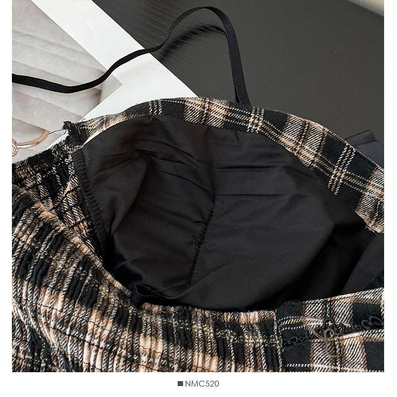 Lace-Trim Plaid Bustier Top with Pins Product Image