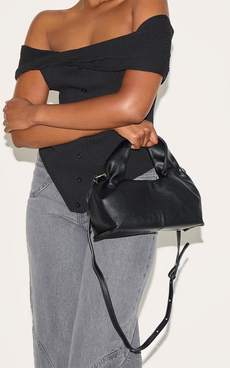 Black Slouchy Mini Pu Handbag Product Image