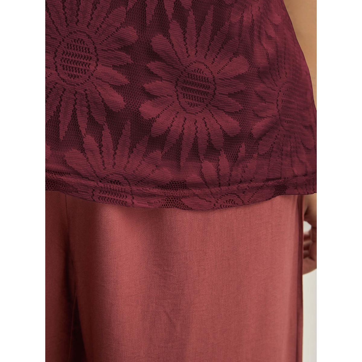 Plus Size Lace Lined Flowy Tank Top Women Burgundy Resort Non Round Neck Vacation Tank Tops Camis BloomChic 26/4X Product Image