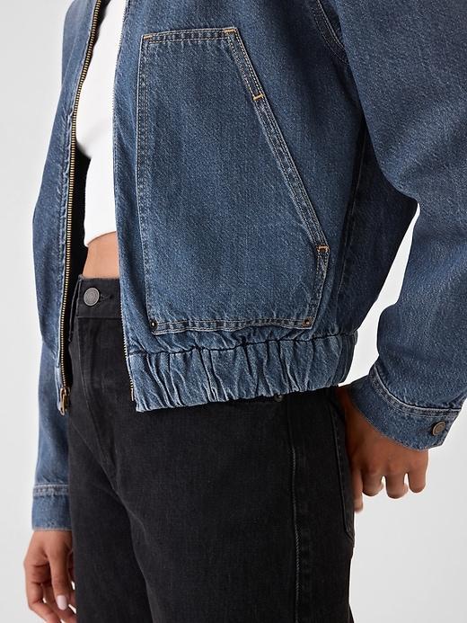 UltraSoft Denim Cropped Bomber Jacket Product Image