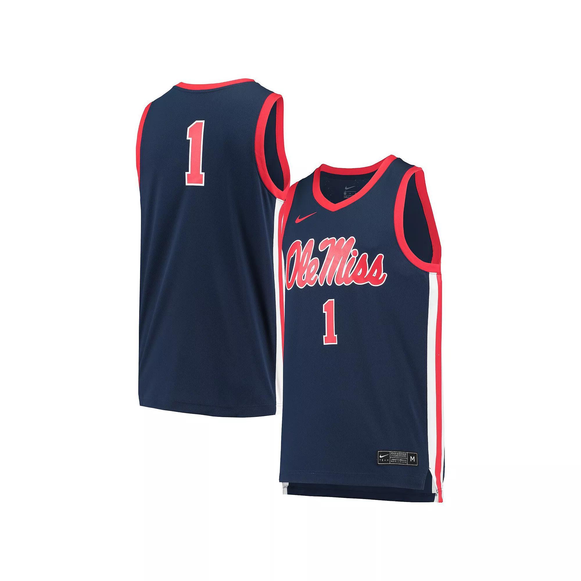 Men's Nike #1 Navy Ole Miss Rebels Replica Basketball Jersey, Size: 2XL, Blue Product Image