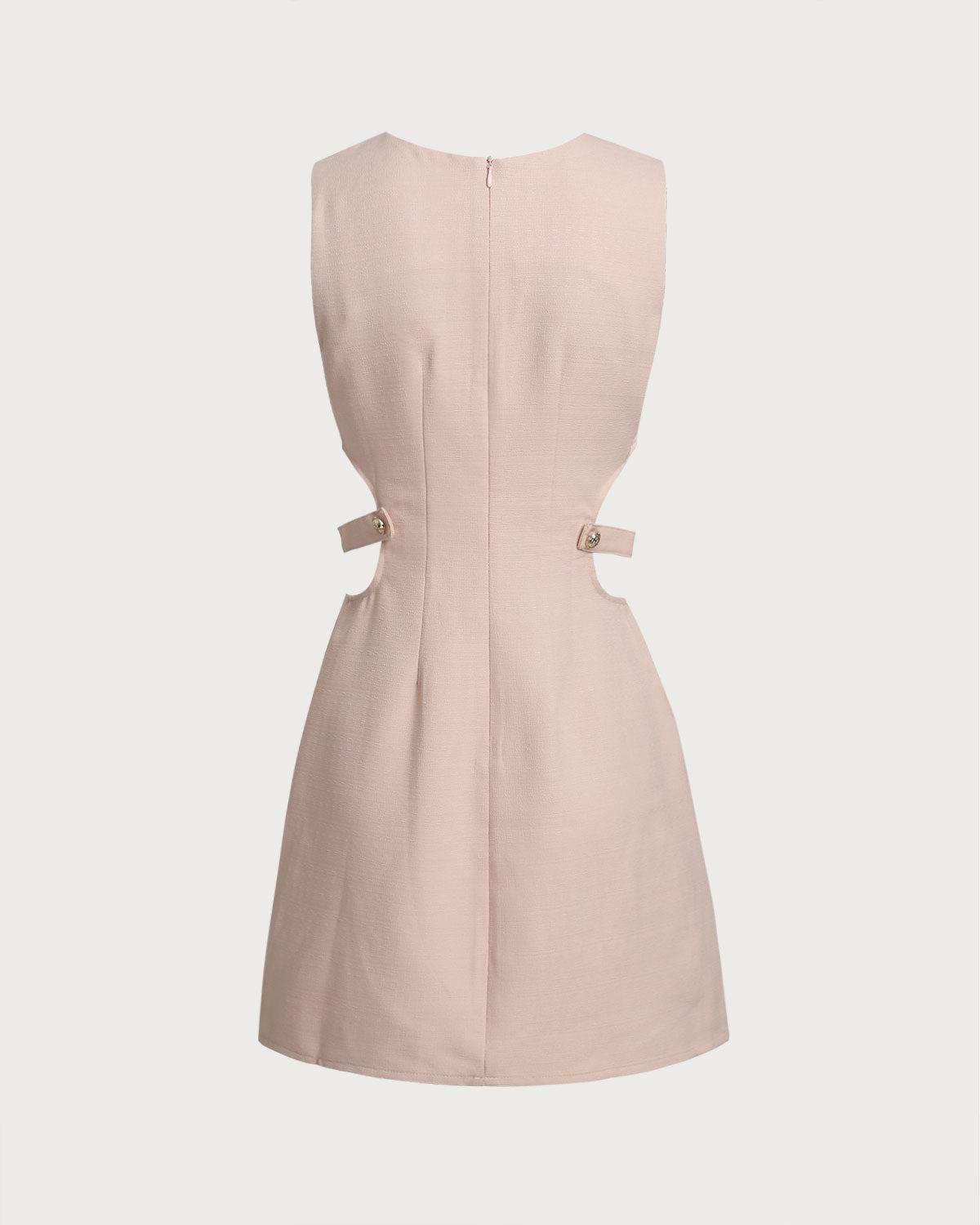 Pink Boat Neck Cut Out Sleeveless Mini Dress Product Image