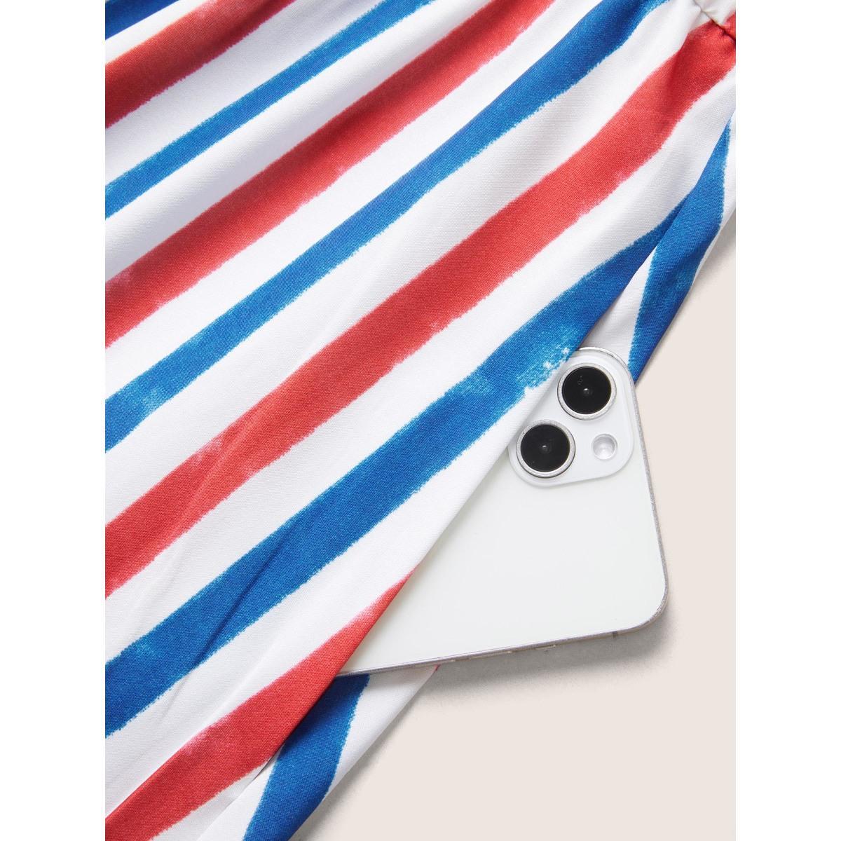 Plus Size V Neck Contrast Striped Tank Dress Multicolor Women Casual Tiered V-neck Sleeveless Curvy BloomChic 28/5X Product Image