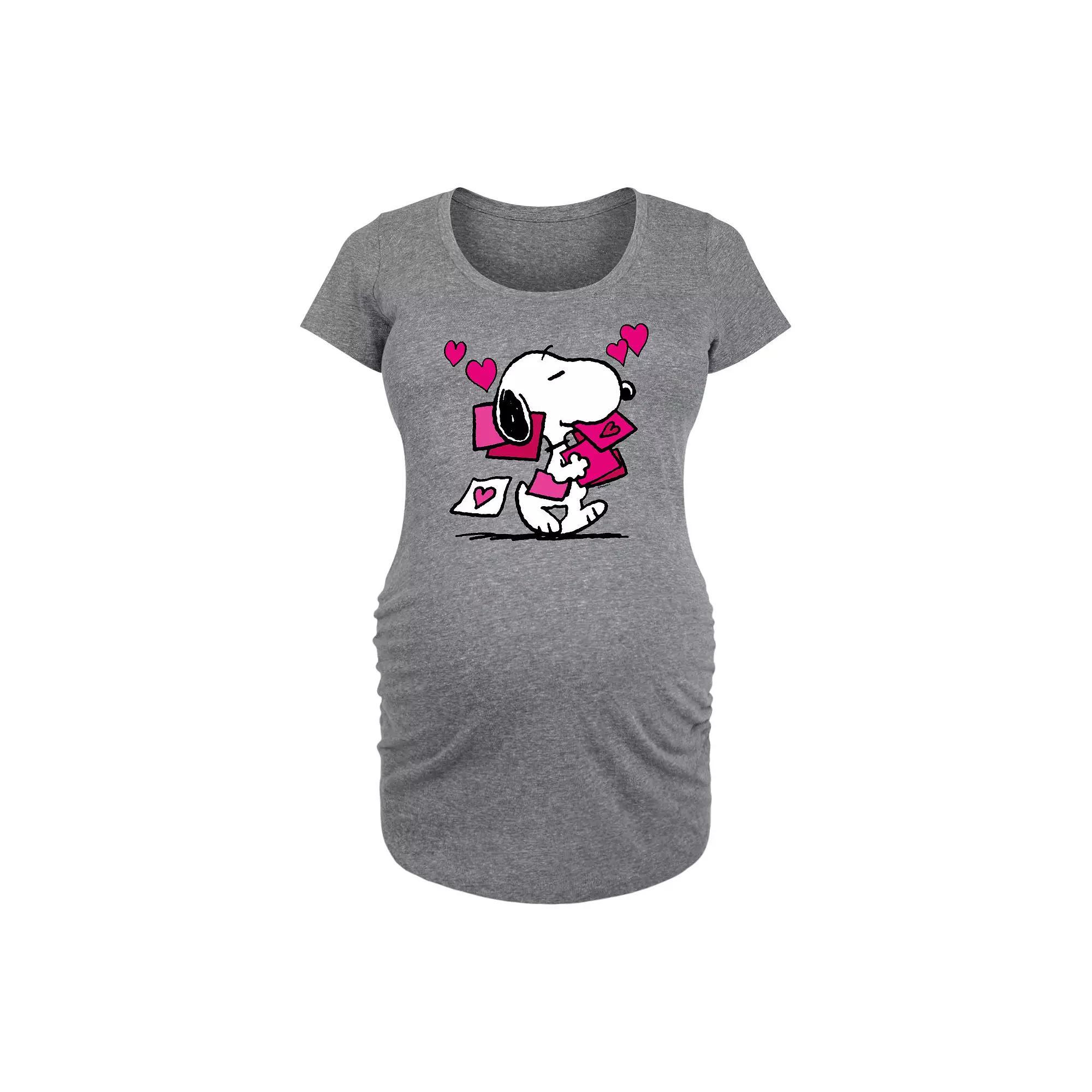 Maternity Peanuts Snoopy Valentine Cards Graphic Tee, Women's, Size: XL-Mat, Grey Gray Product Image