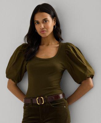 Lauren Ralph Lauren Womens Stretch Cotton Balloon-Sleeve Tee Product Image