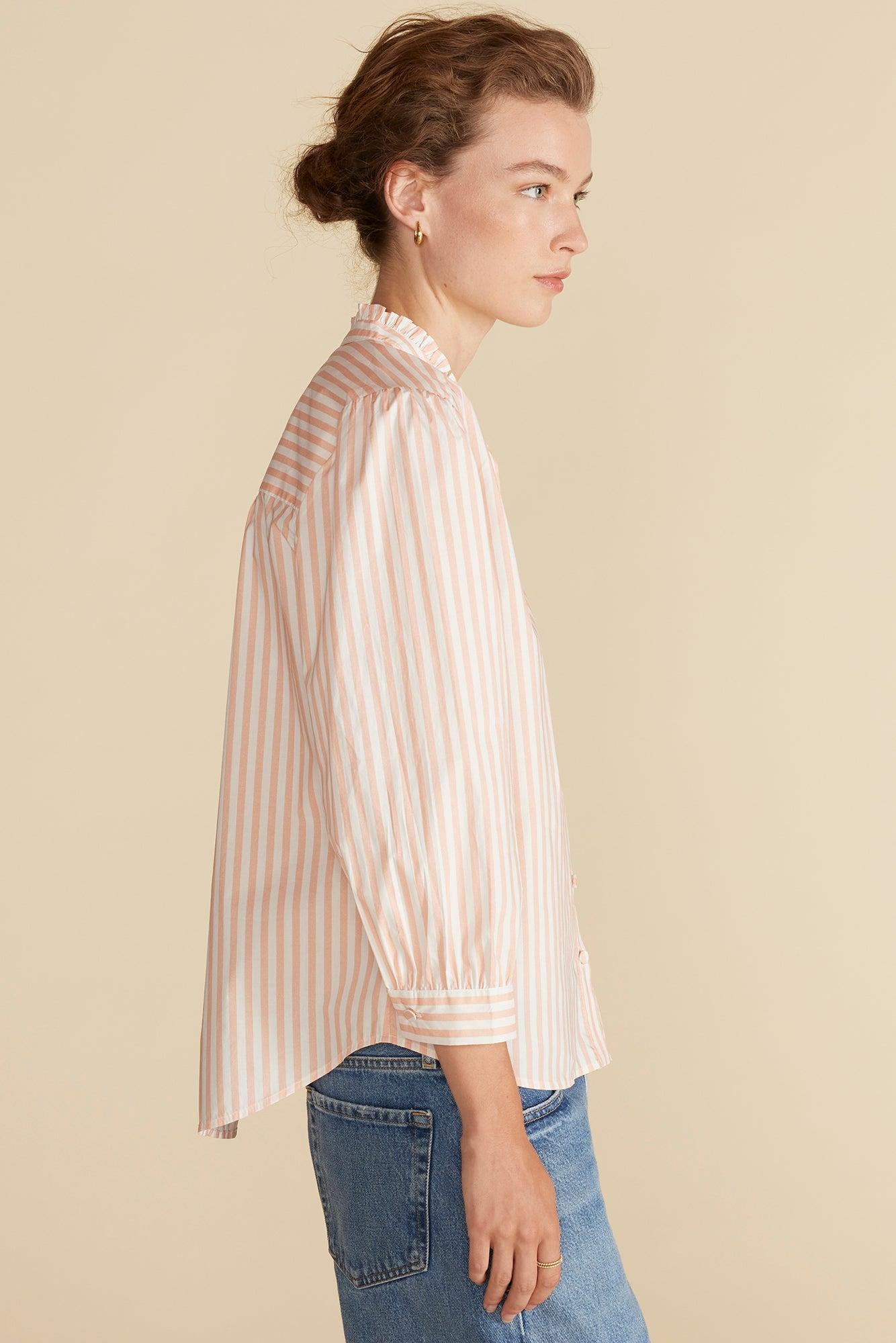 Charlotte Organic Cotton Blouse - Apricot and Ivory Stripe Product Image