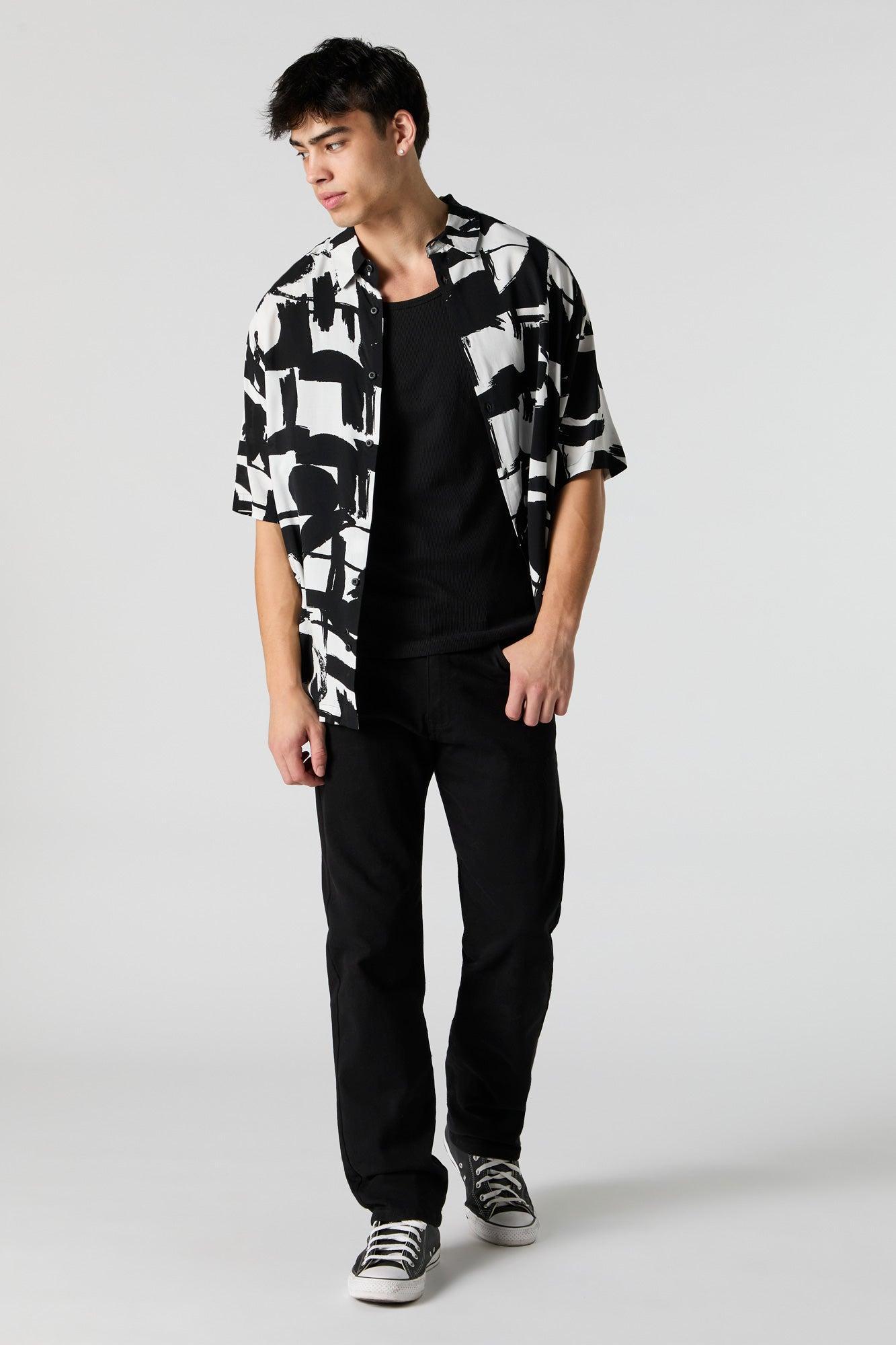 Black and White Print Button-Up Top Male Product Image
