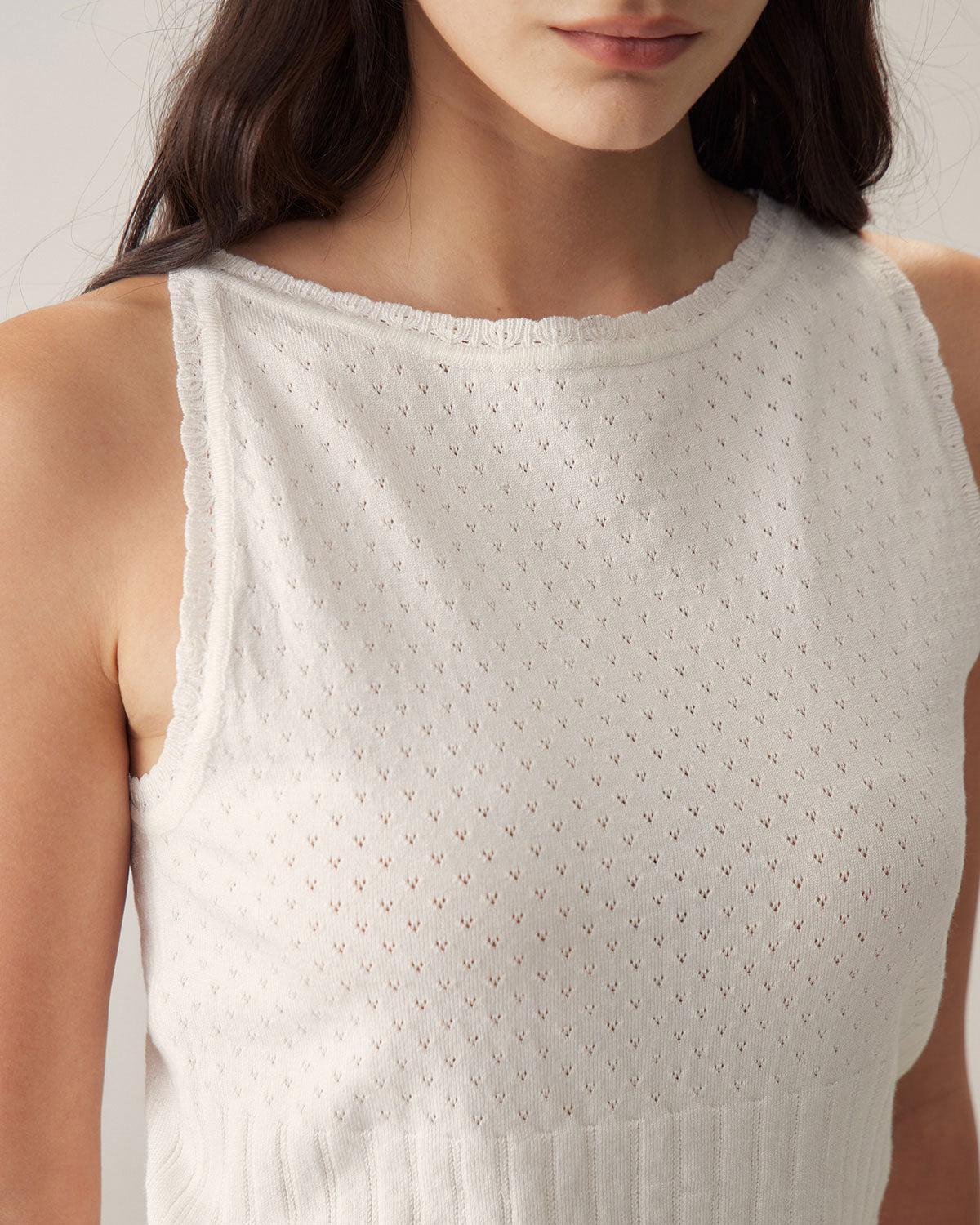 White Boat Neck Slim Tank Product Image