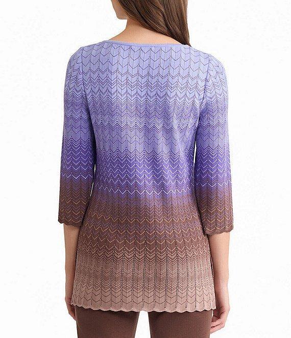 MISOOK Ombre Pointelle Soft Knit Round Neck 3/4 Sleeve Tunic Product Image