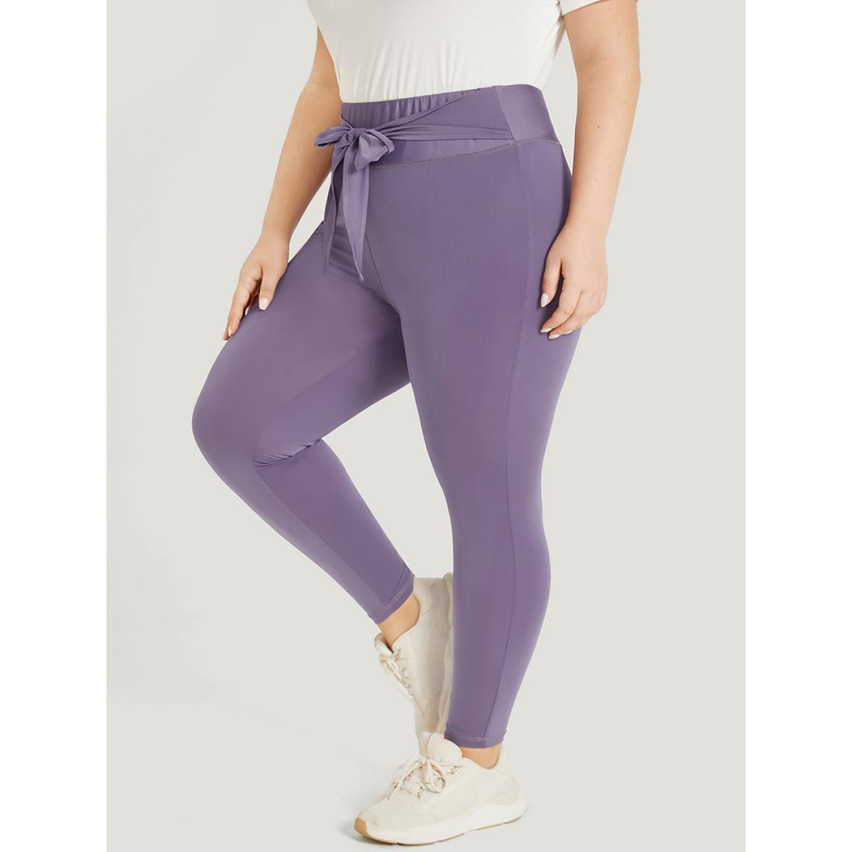Plus Size Solid Wideband Waist Ties Skinny Leggings Women Mauve Casual High stretch Skinny High Rise Dailywear Leggings BloomChic 10/M Product Image