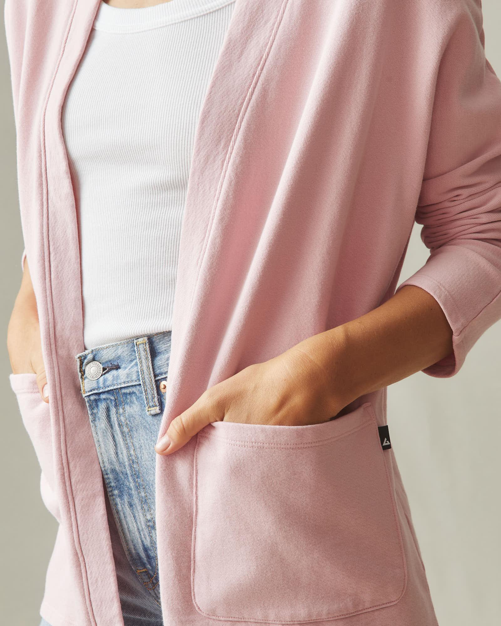 Women's French Terry Cardigan - Silver Pink Product Image
